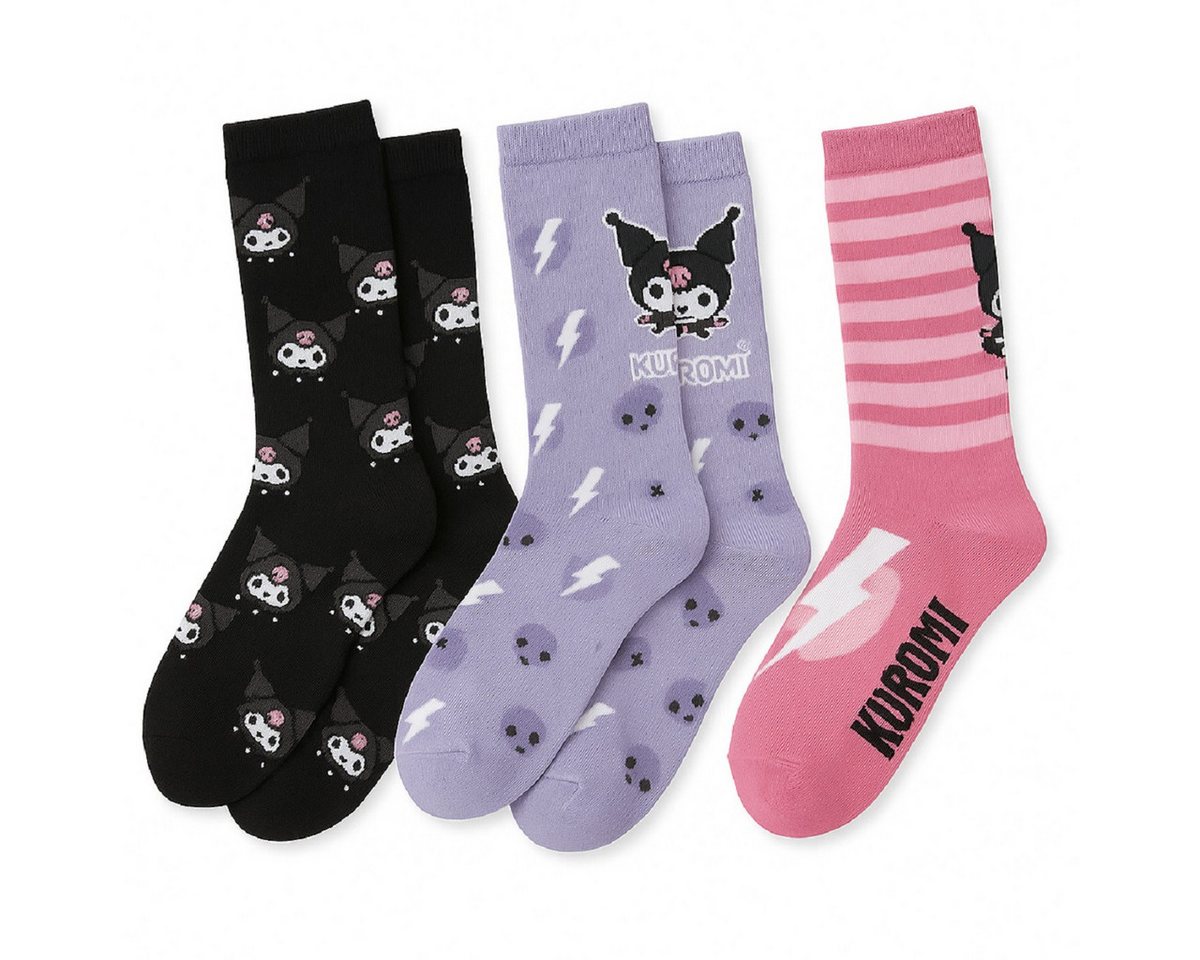 Cerda Socken Kuromi Socken 3er-Pack Baumwollsocken, Freizeit 36-43