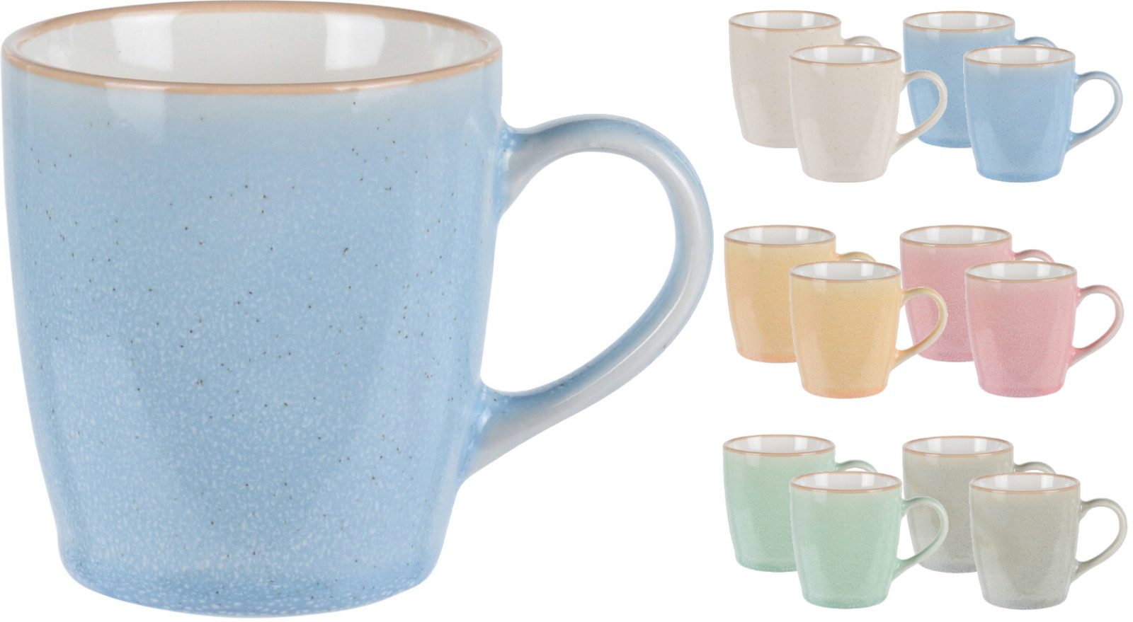 Koopman Becher Kaffeebecher Trinkbecher 220ml 6 Farben 12 er Set, 12-tlg., Porzellan, 12er Set, Porzellan, 220ml, Kaffeetasse, Teetasse