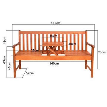 Casaria Bank Picknick, Wetterfest Eukalyptus Holz FSC® Klappbar 153x57x90cm 320kg