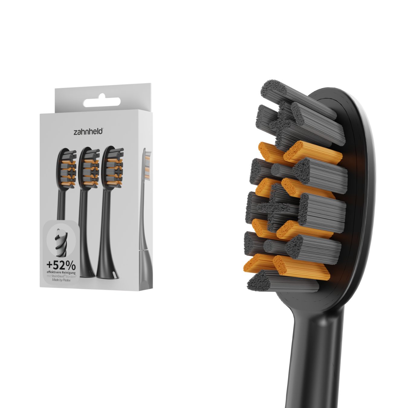 Zahnheld Aufsteckbürsten Ersatzbürsten Pro X-Clean für Schallzahnbürste Gero, im 3er, 6er oder 9er Set, Zahnpflege Set, Wechselköpfe, sanfte Reinigung, plastikfrei verpackt, 3 Stück, schwarz