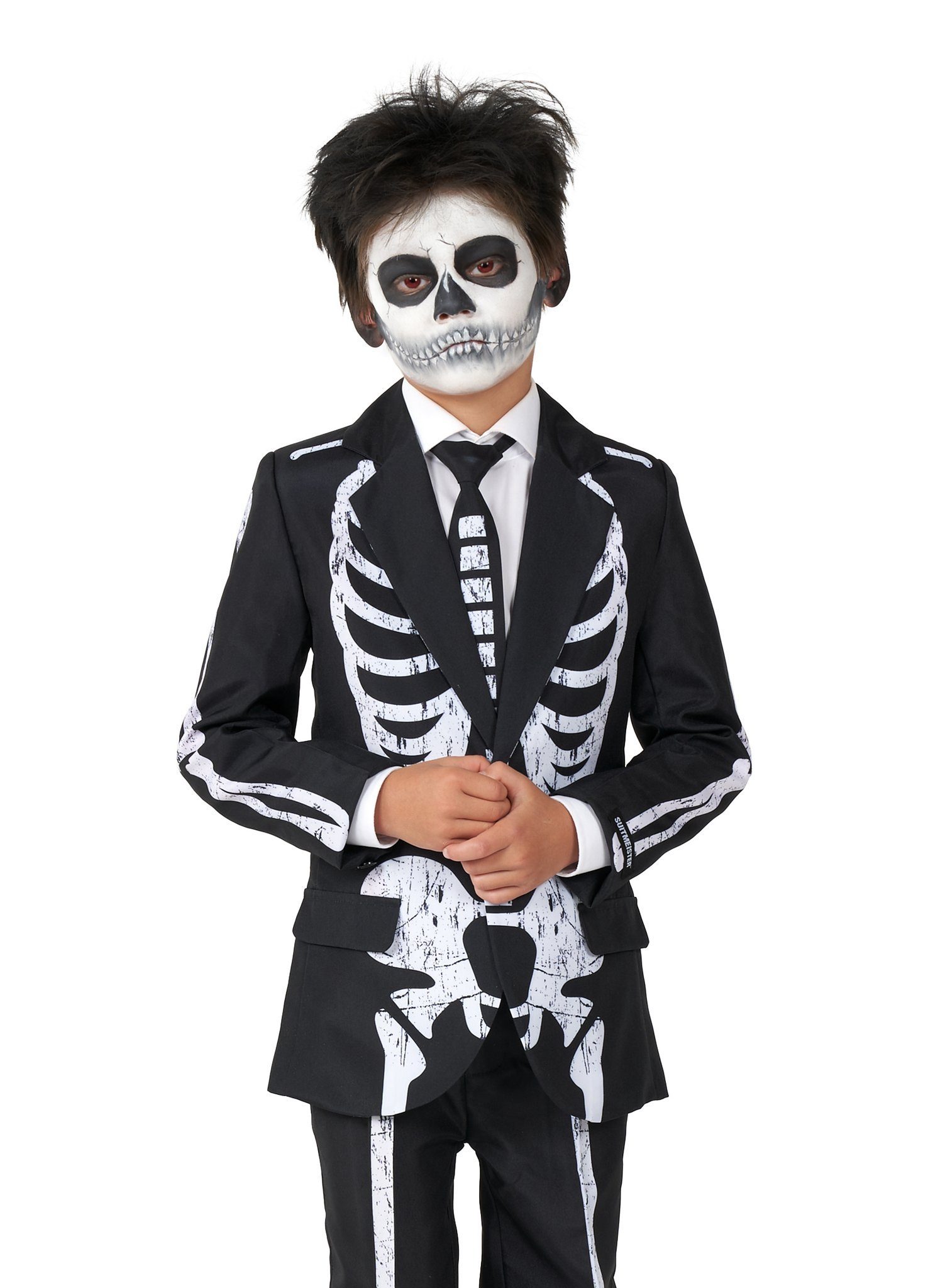 SuitMeister Partyanzug Skelett Anzug - Halloween Kostüm Kinder Junge, Sorgt für ein bleibendes Lächeln: cooler Anzug für schräge Schurken