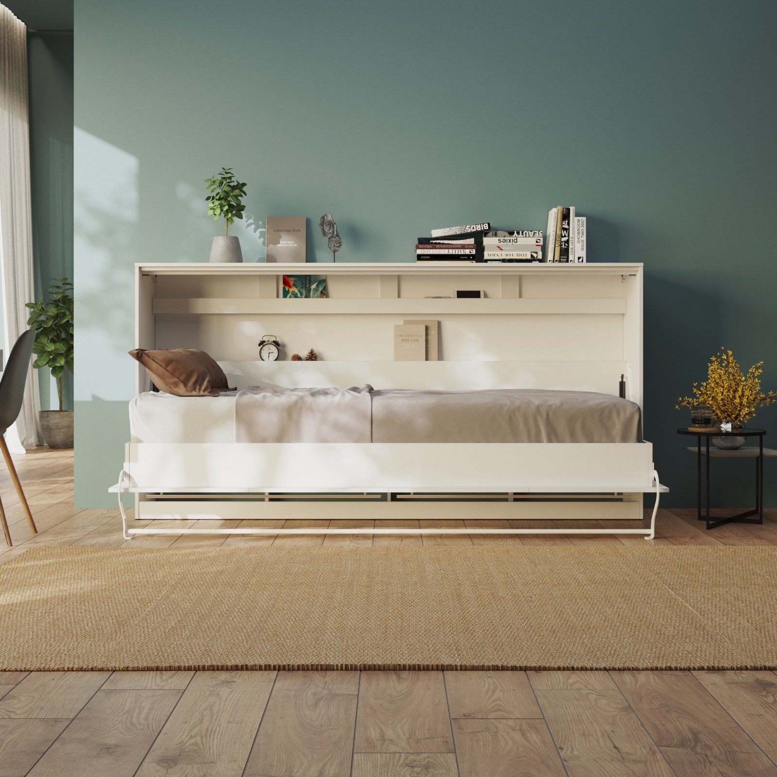 SMARTBett Schrankbett Standard 90x200 cm, 120x200 cm, 140x200 cm Weiß Klappbett horizontal/ quer, Gasdruckfedern