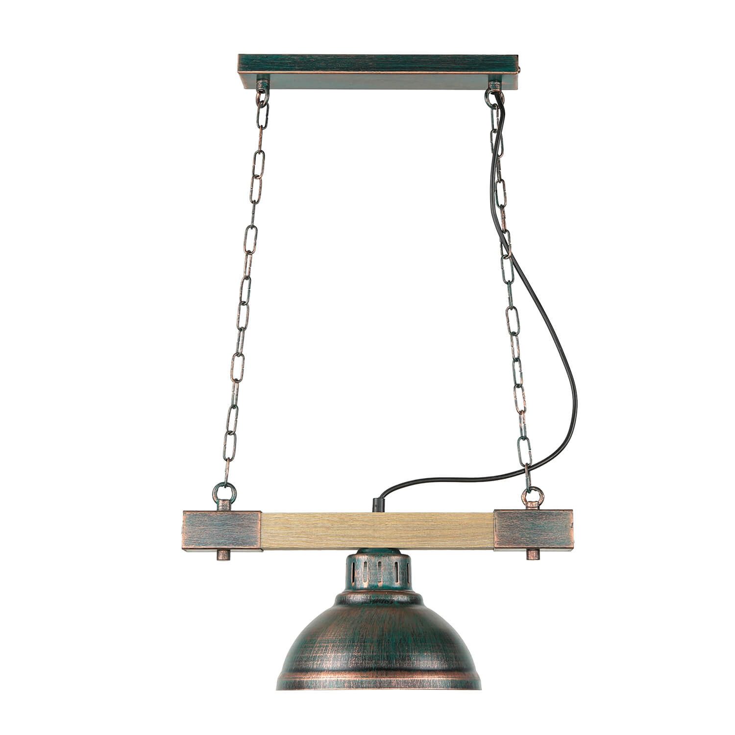 Licht-Erlebnisse Pendelleuchte HAKON, ohne Leuchtmittel, E27 in Kupfer Antik Holz Metall Vintage Design HAKON Wohnzimmer