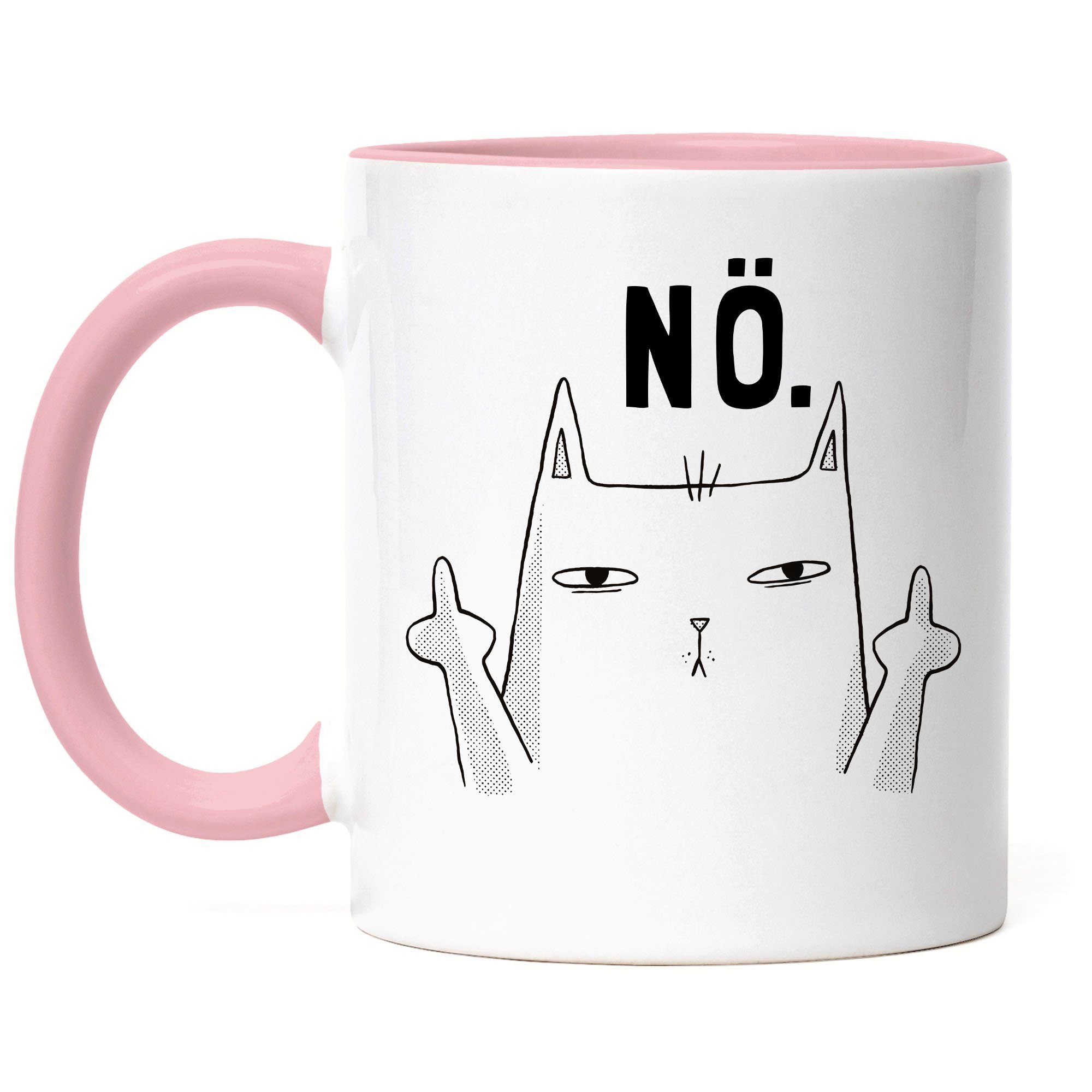 Hey!Print Tasse "Nö Tasse Einfach ", Geschenk Lustig Büro-Tasse Nein Spruch Rosa Katze Cat Katzenliebhaber Kollegin Keramik Kollege unhöflich