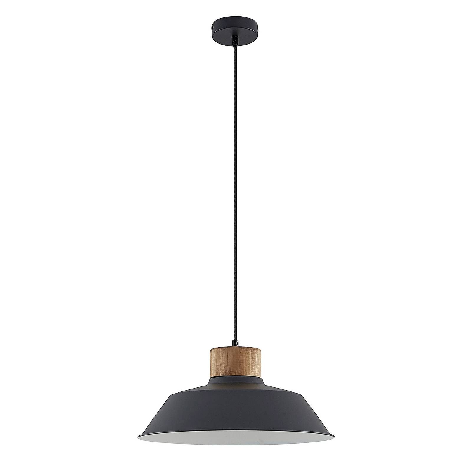 Lindby Hängeleuchte Nefeli, Ø 42 cm, schwarz, Holz, Metall günstig online kaufen