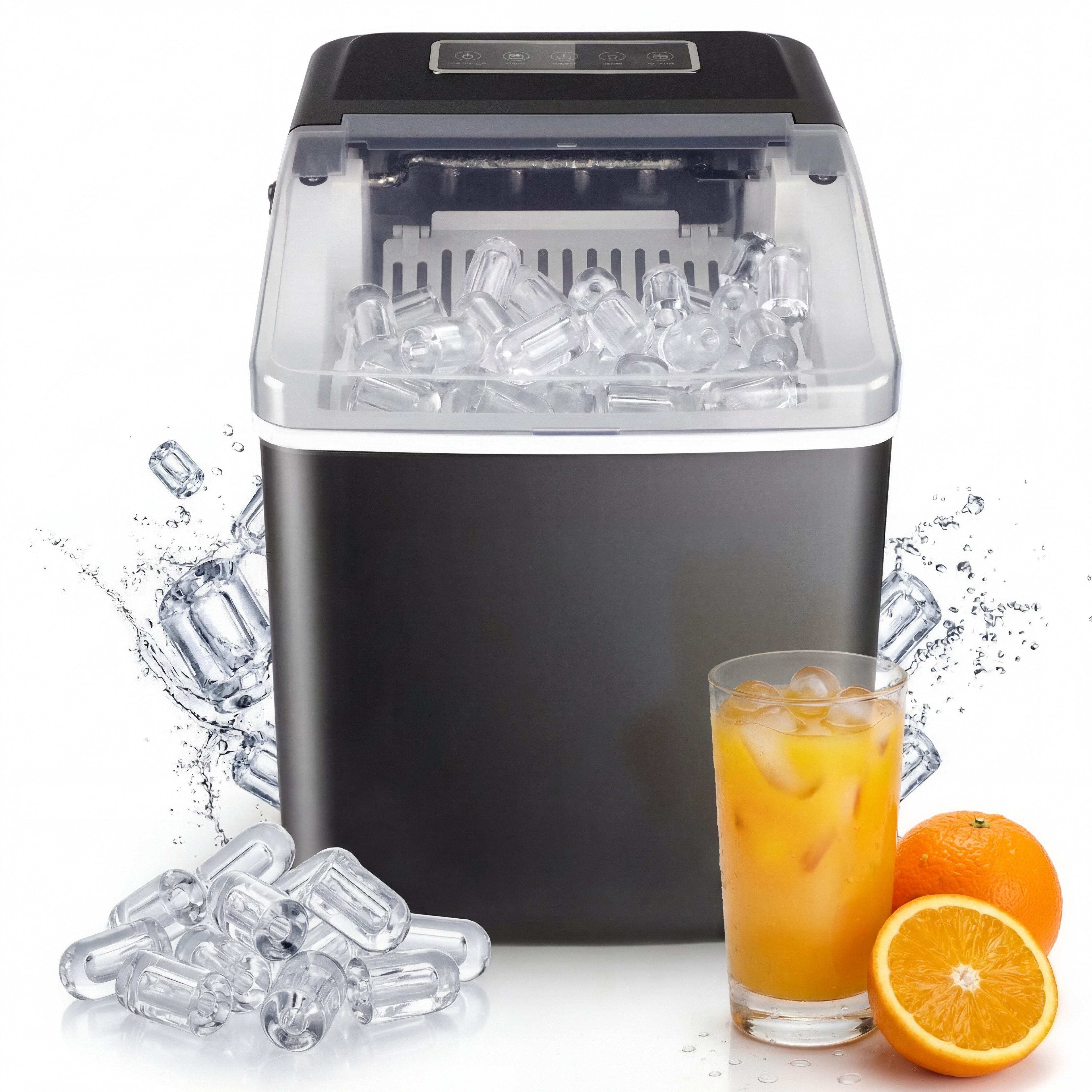 Eiswürfelmaschine 15kg/24h mit LED-Sichtfenster,Selbstreinigungsfunktion,2 Eisgrößen