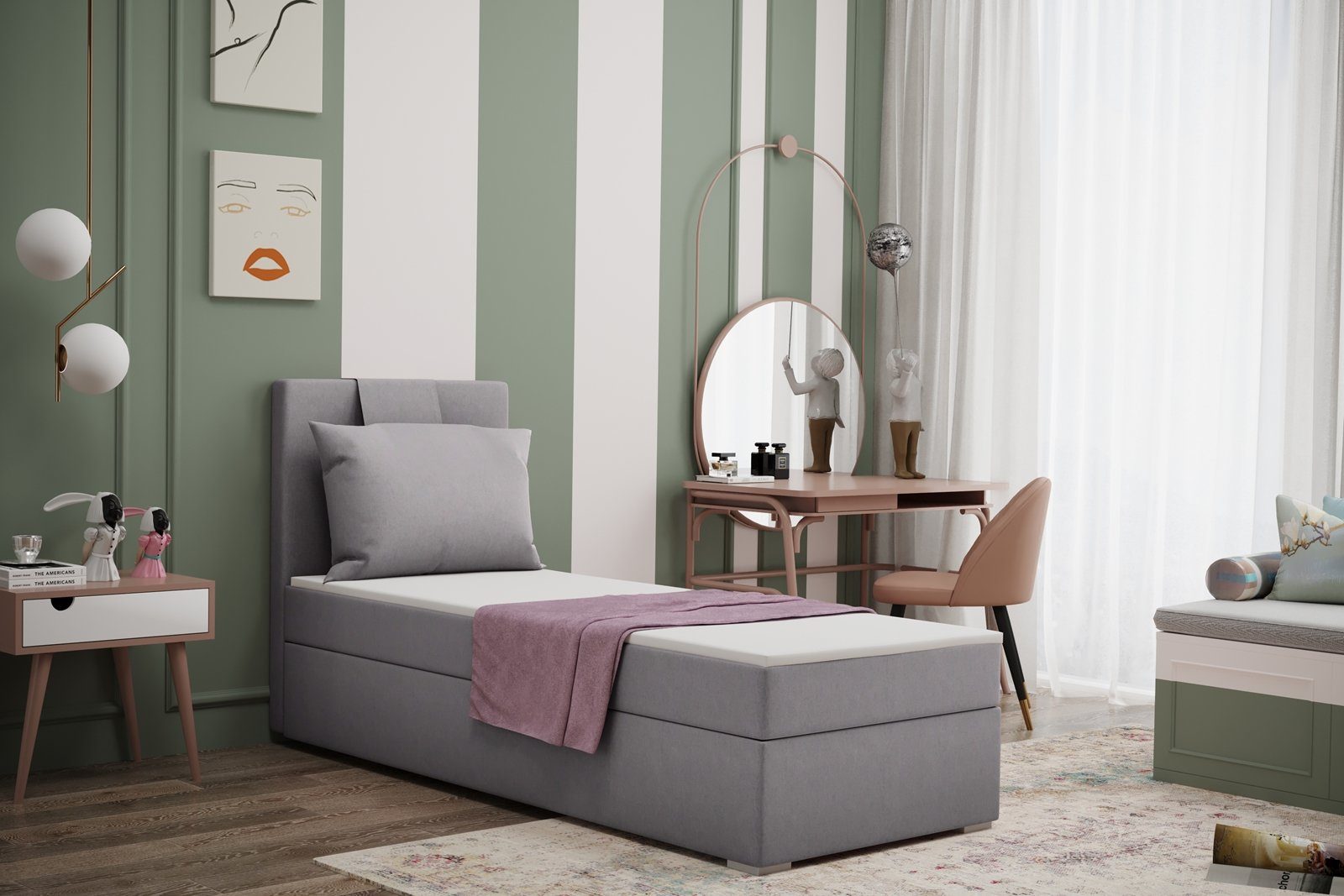 Beautysofa Boxspringbett Bett AMANDRA mit Topper, Bonellmatratze, Bettkasten Schlaffzimmer Hellgrau (soro 90)