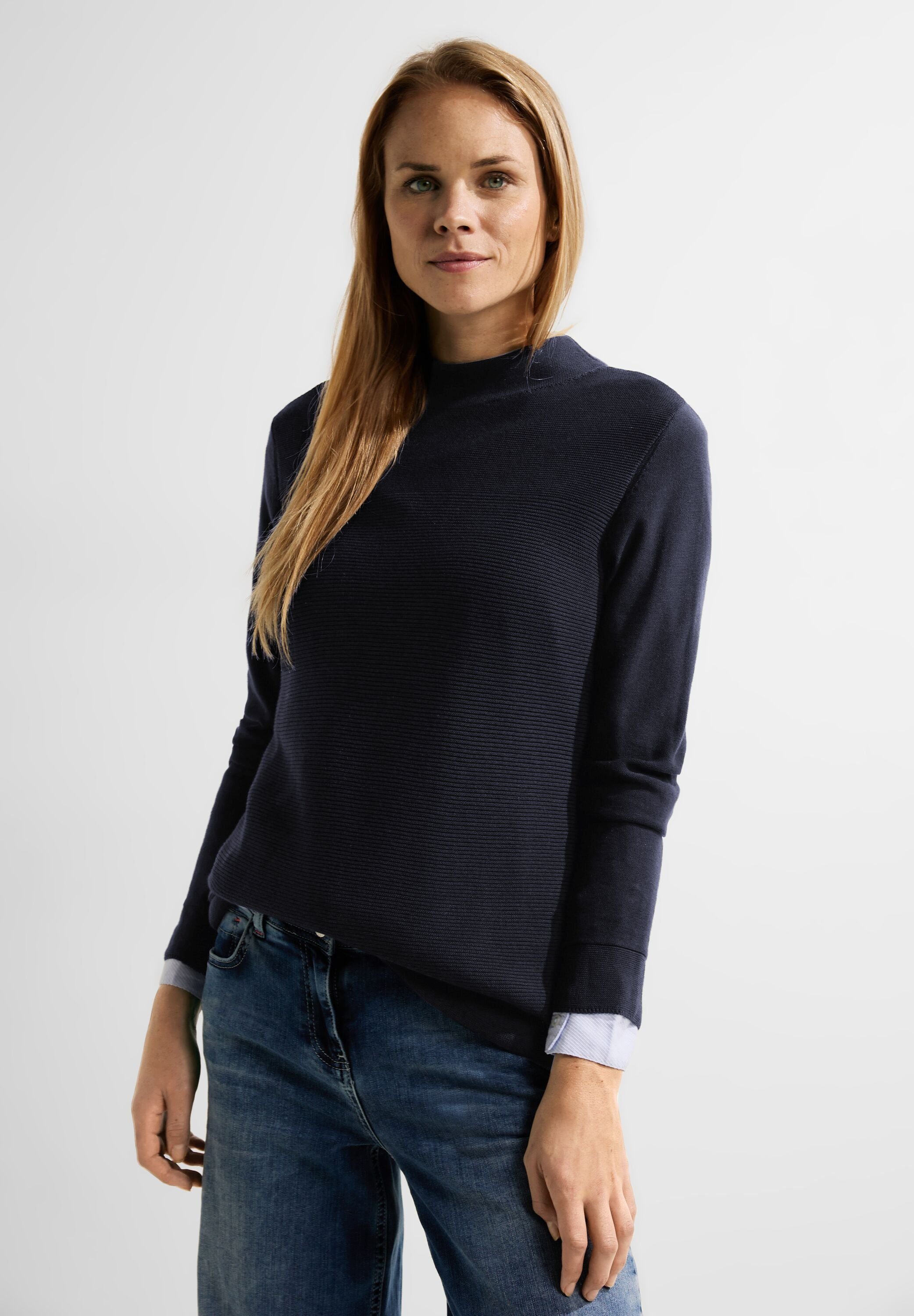 Das meistverkaufte Produkt dieser Saison! Cecil Stehkragenpullover aus reiner Baumwolle night blue sky