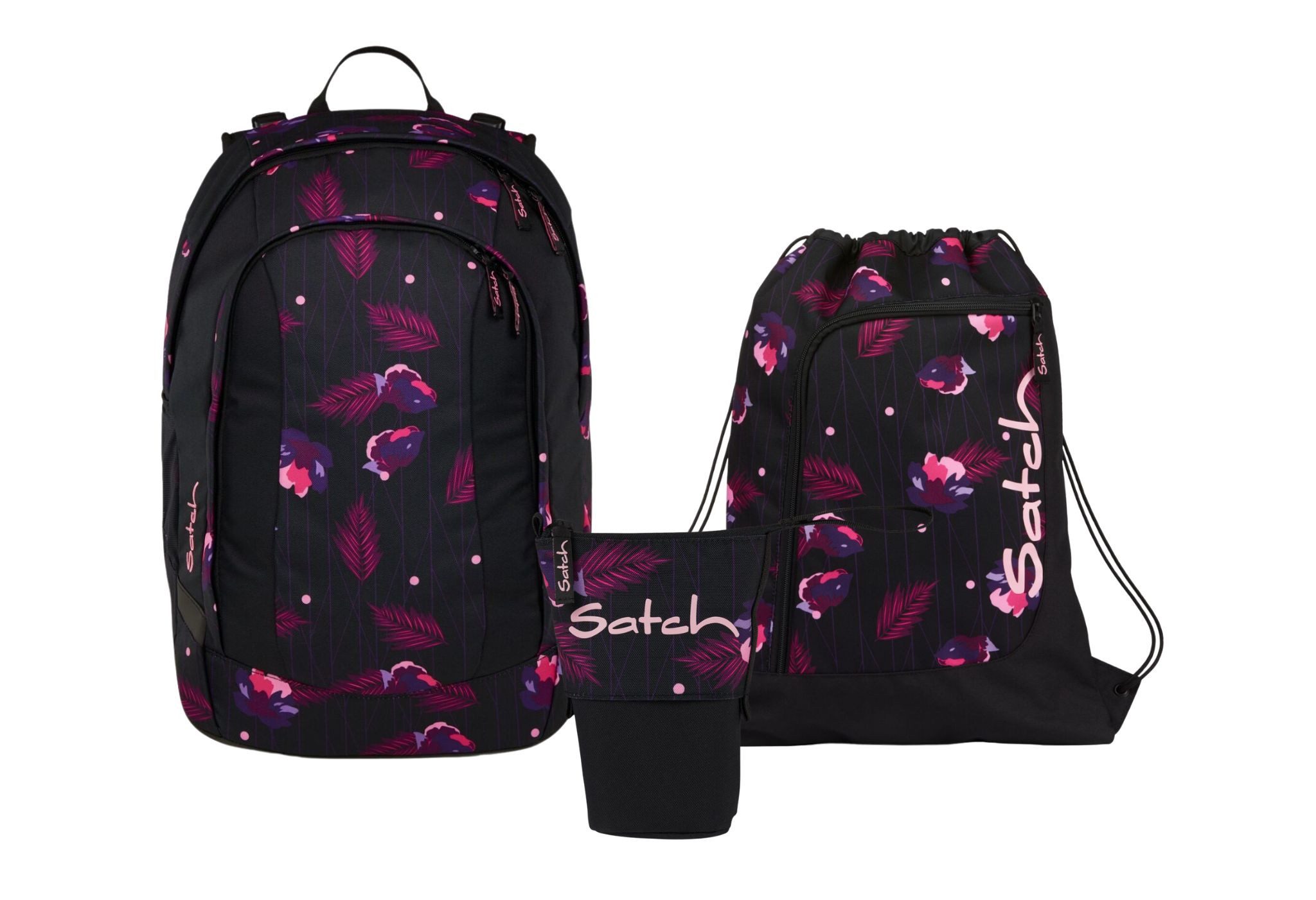 Satch Schulranzen Schulrucksack-Set AIR Mystic Nights 3-teilig (3-teilig), Schulranzen, ergonomisch, Laptop-Fach, Your-Size-System