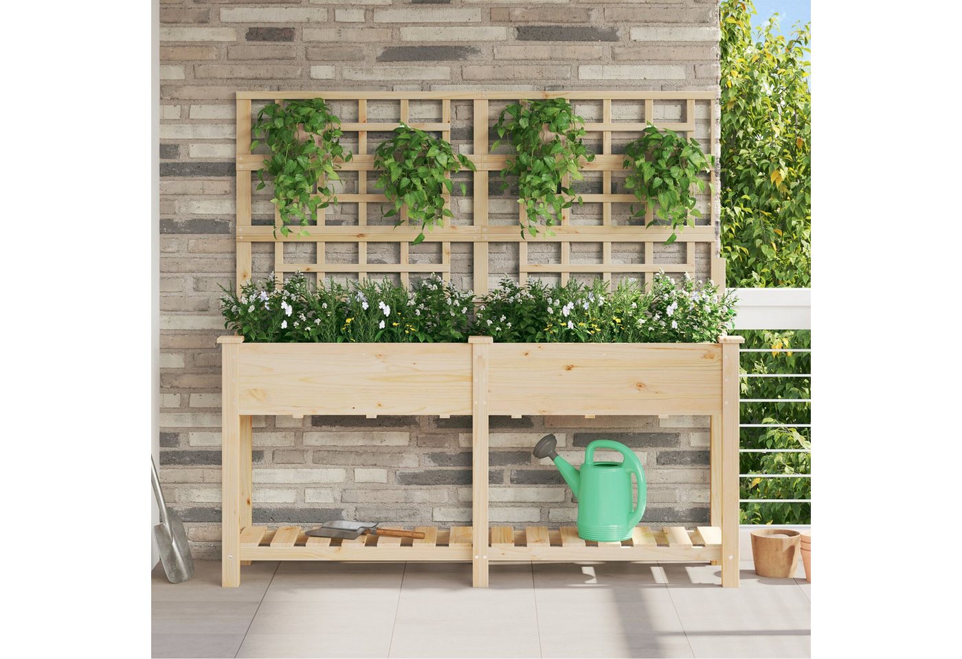 Thumbnail - vidaXL Hochbeet Hochbeet Pflanzkasten Pflanzkübel Holz mit Spalier und Regal 161x43x15