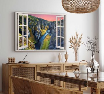 Sinus Art Leinwandbild Wandbild 120x80cm Fensterbild Island Landschaft Schlucht Berge Felsen, (1 St)