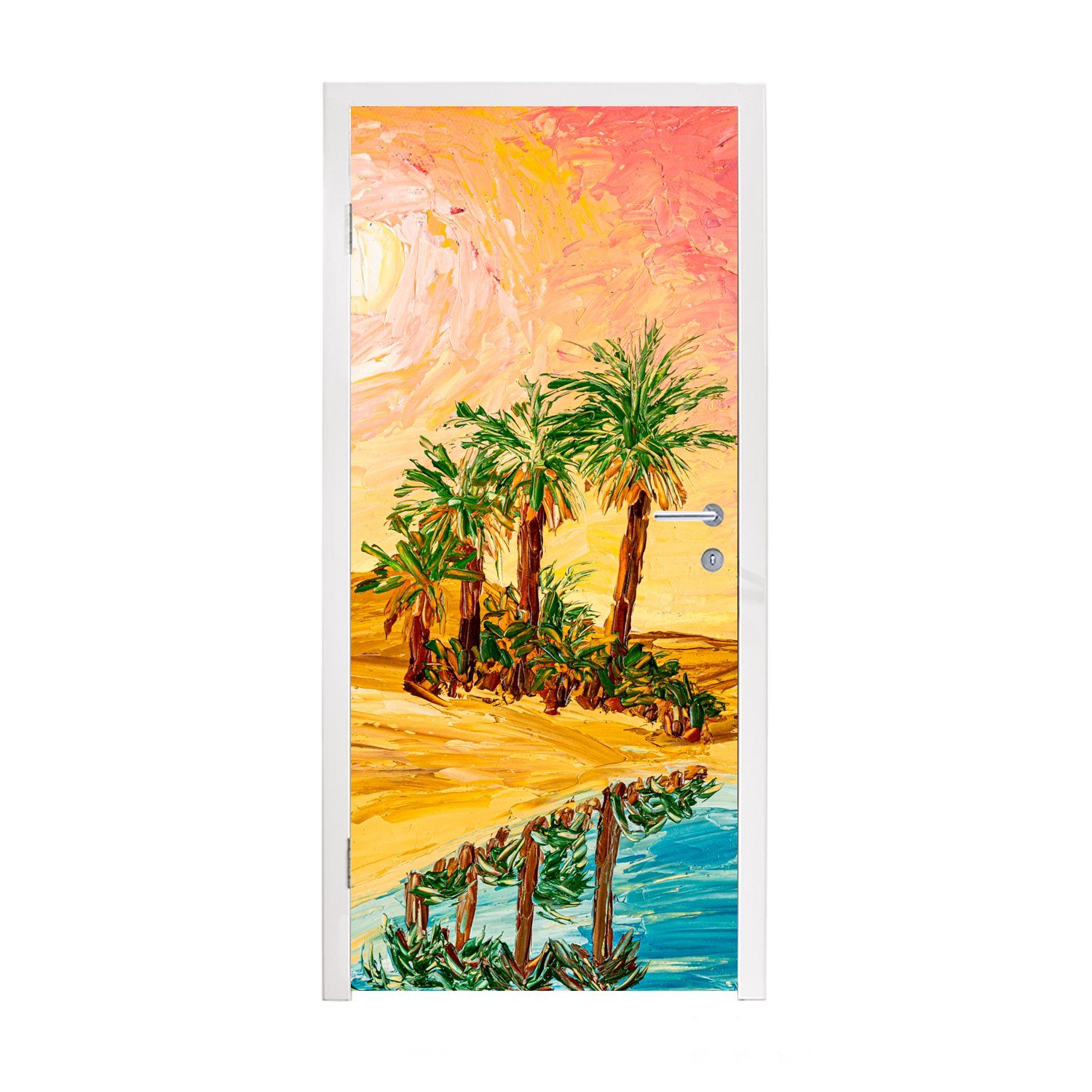 MuchoWow Türtapete Gemälde - Öl - Palme - Natur - Wasser, Matt, bedruckt, (1 St), Fototapete für Tür, Türaufkleber, 75x205 cm