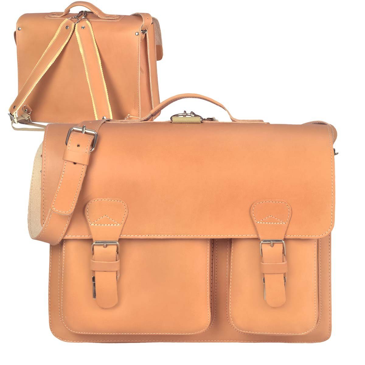 Ruitertassen Aktentasche "Classic Satchel" Damen Herren 40x30cm mit 2 Fächern, 40 cm Lehrertasche mit 2 Fächern, auch als Rucksack zu tragen, Leder