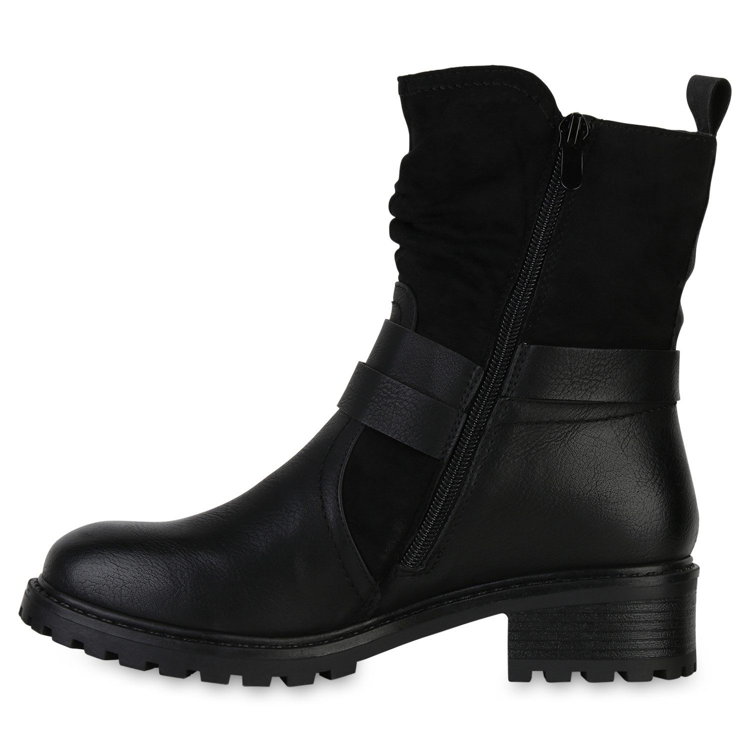 VAN HILL 841452 Bikerboots Damen Leicht Gefütterte Biker Boots Stiefeletten Schnallen