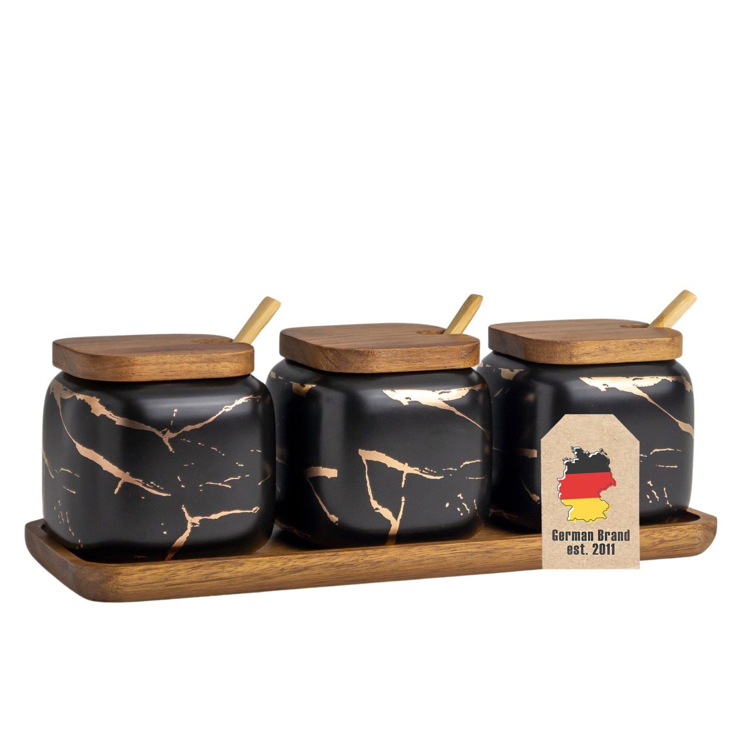 Intirilife Zuckerdose, Keramik, (Set, 3-tlg., 3er Set mit Deckel und Löffel), Zuckerdose mit Deckel Löffel Gewürzbehälter Vorratsdose Keramik 3-tlg.