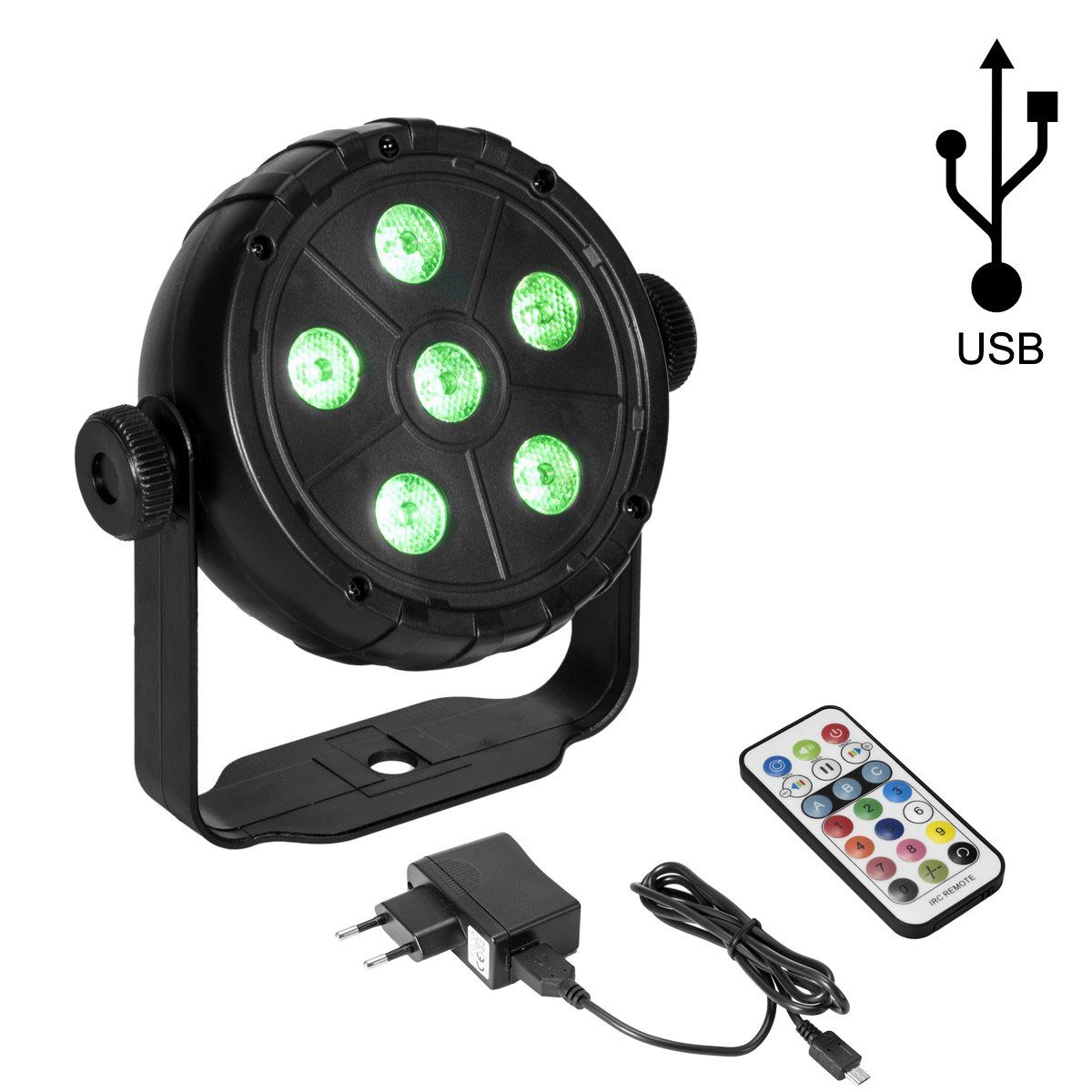 EUROLITE Discolicht USB Party Spot 6 RGB LED Musiksteuerung + Automatik Fernbedienung, RGB (rot, grün, blau)