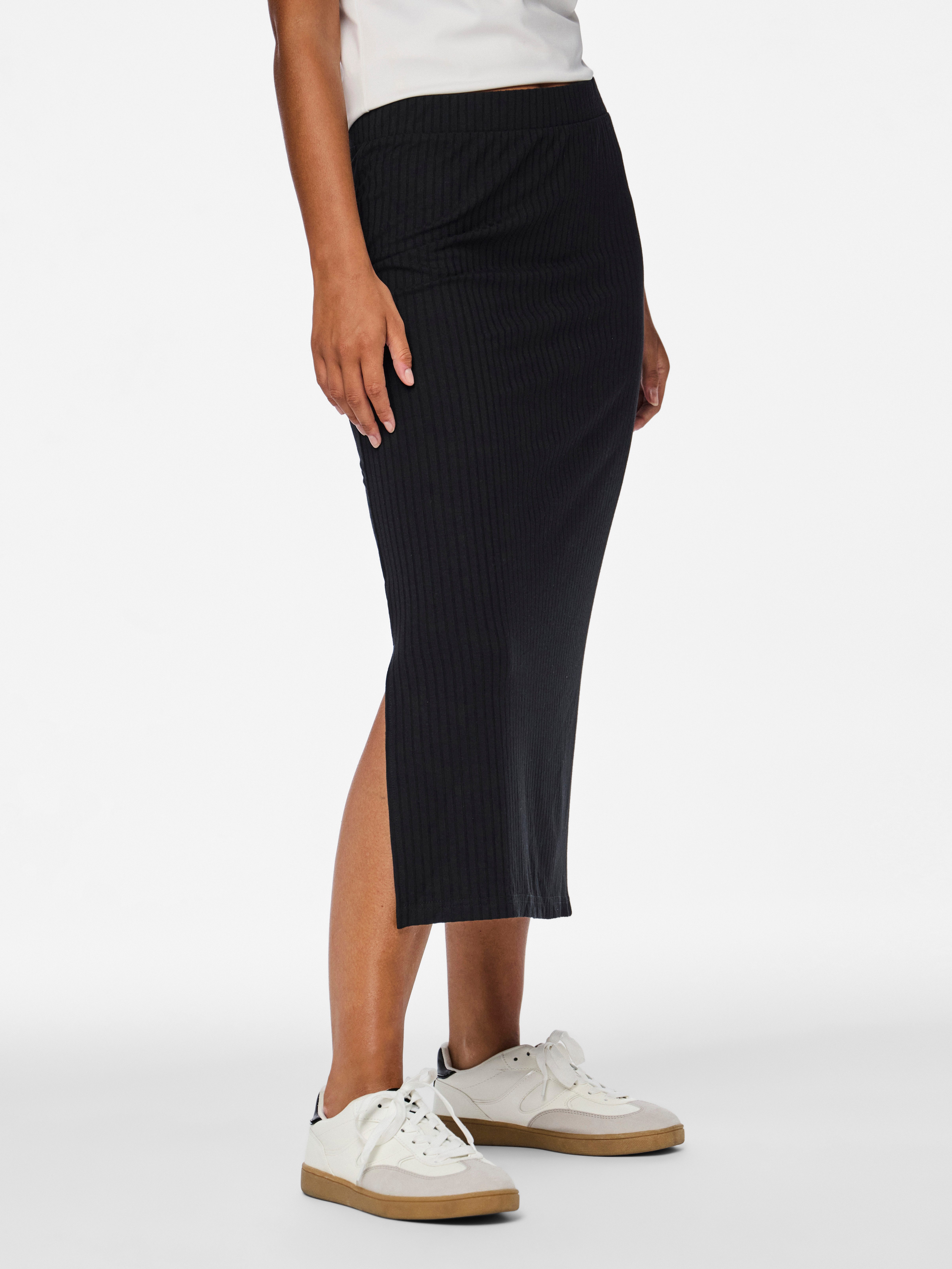 pieces Midirock PCKYLIE MW MIDI SKIRT NOOS gerippte Jersey-Ware günstig online kaufen