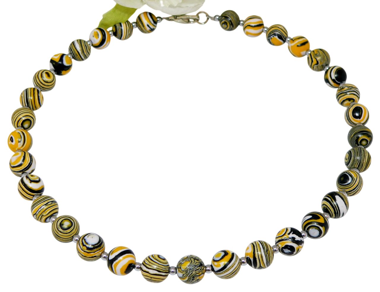 traumschmuck Perlenkette 214y Halskette Perlen Naturstein Malachit gelb schwarz weiß Hämatit (Geschenk, Muttertag, Weihnachten, Geburtstag, Valentinstag, inkl Schmuckbox), Made in Germany
