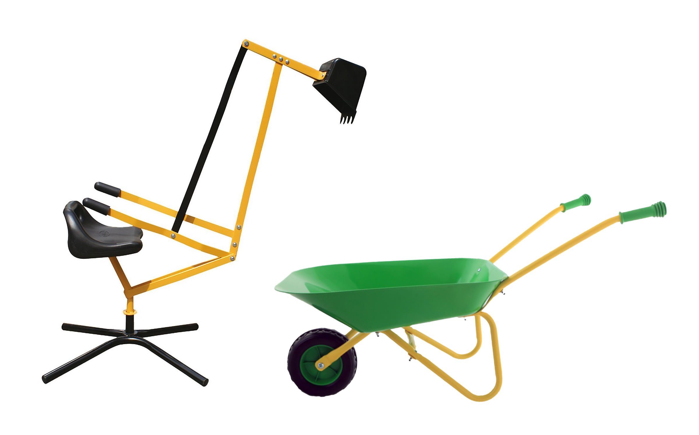 Spielzeug-Gartenset Kinder Aufsitz-Bagger & Schubkarre für den Sandkasten stabiles Metall