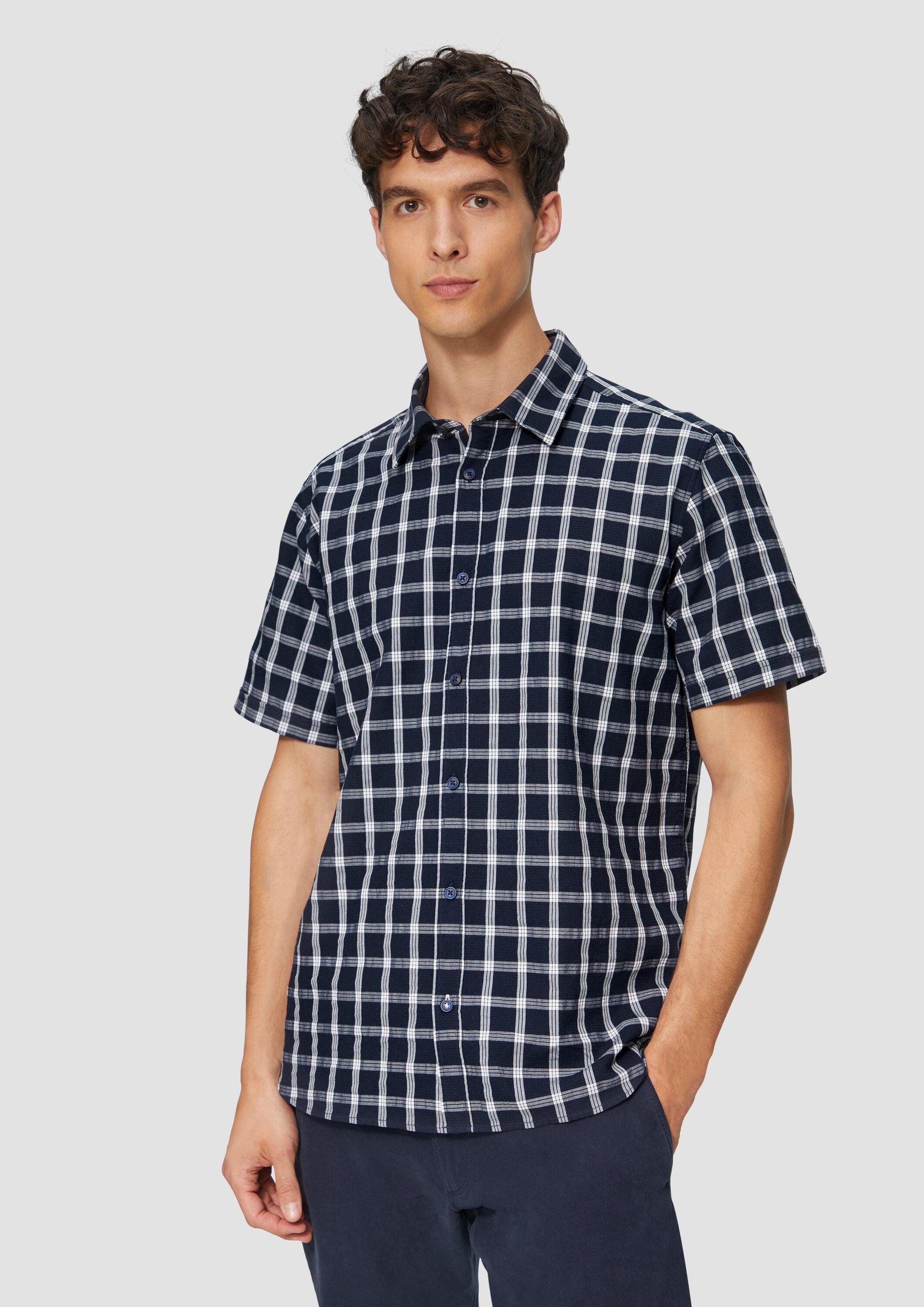s.Oliver Kurzarmhemd Hemd Regular Fit: Kariertes Kurzarmhemd mit Struktur
