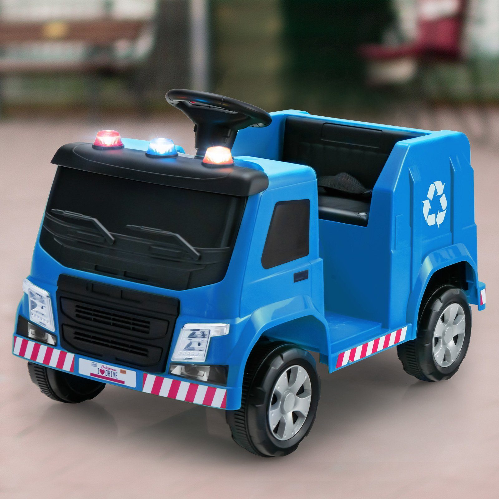 COSTWAY Elektro-Kinderauto 12V Müllwagen, inkl. 6 Zubehör blau