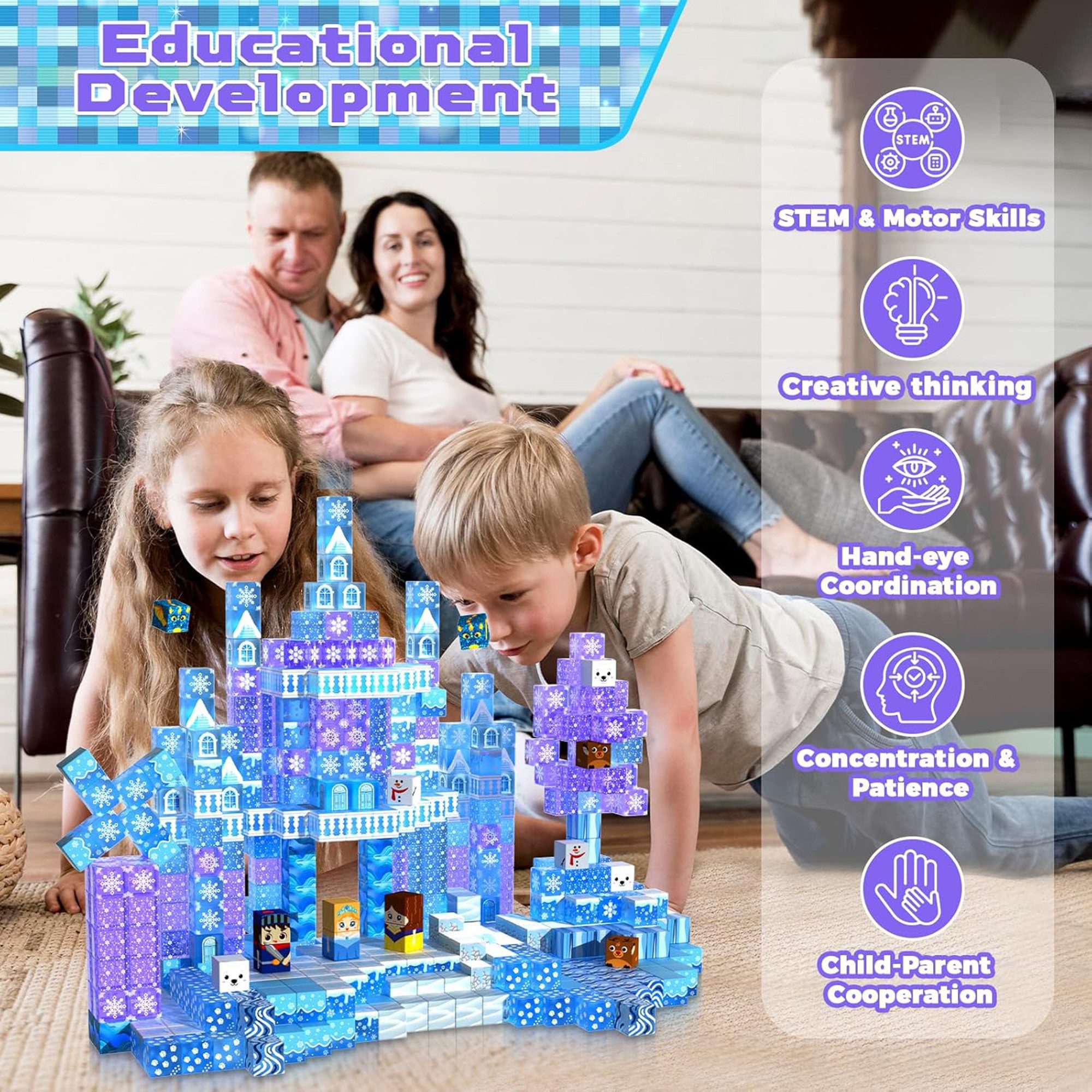 Luckice magnetische Bausteine, Lern- & Steckspiel, Kreativspielzeug für Kinder Magnetspielbausteine, (Set, 100 St., STEM sensorisches Spielzeug Magnetbausteine Kinderspielzeug), fördert räumliches & kreatives Denken, handaugenkoordinierend