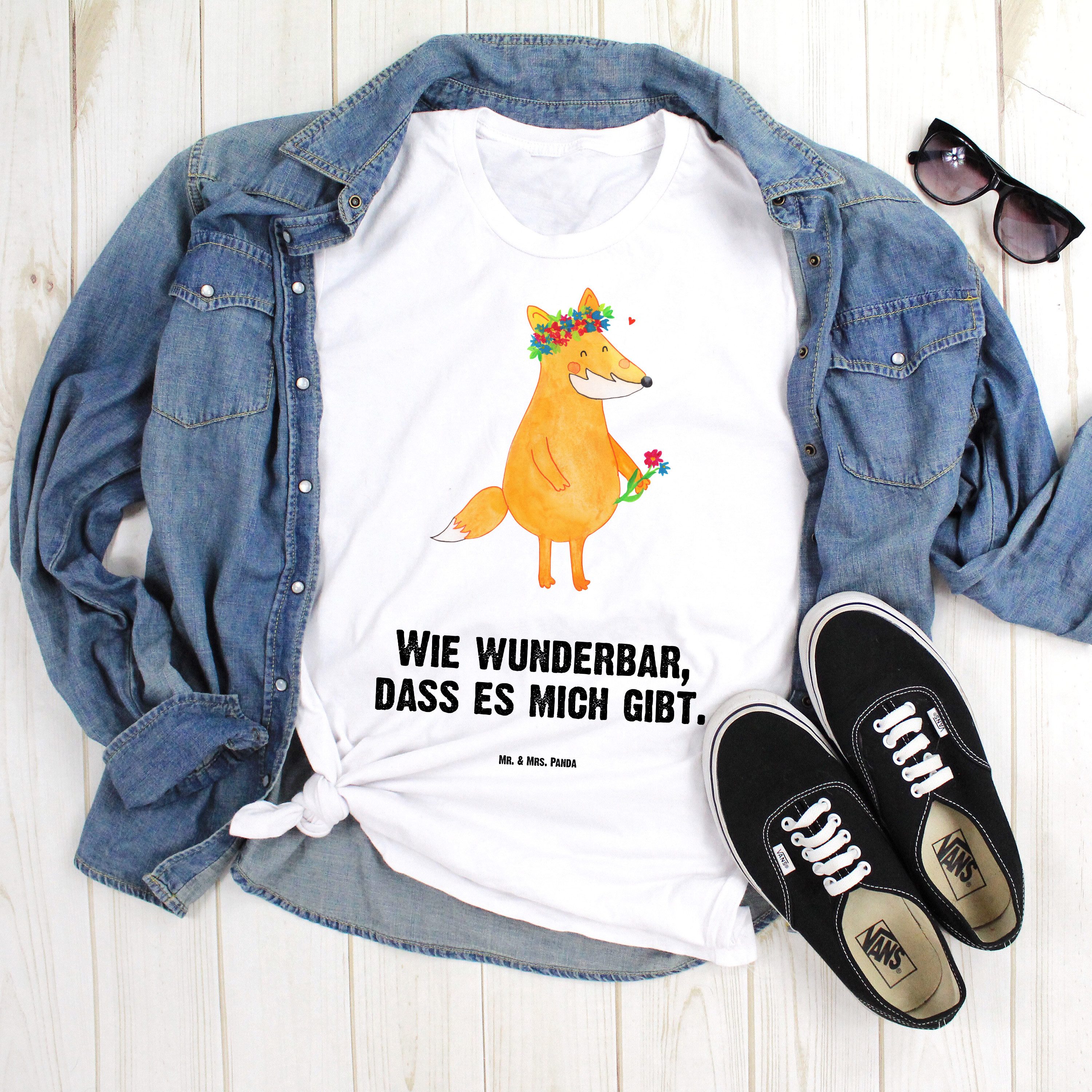 Mr. & Mrs. Panda T-Shirt Fuchs Blumen, Tshirt, Weiß, Boho, Oversize T-Shirt, Blumen, Herren XX (Packung) Geschenk Plus Size T-Shirt Niedlich