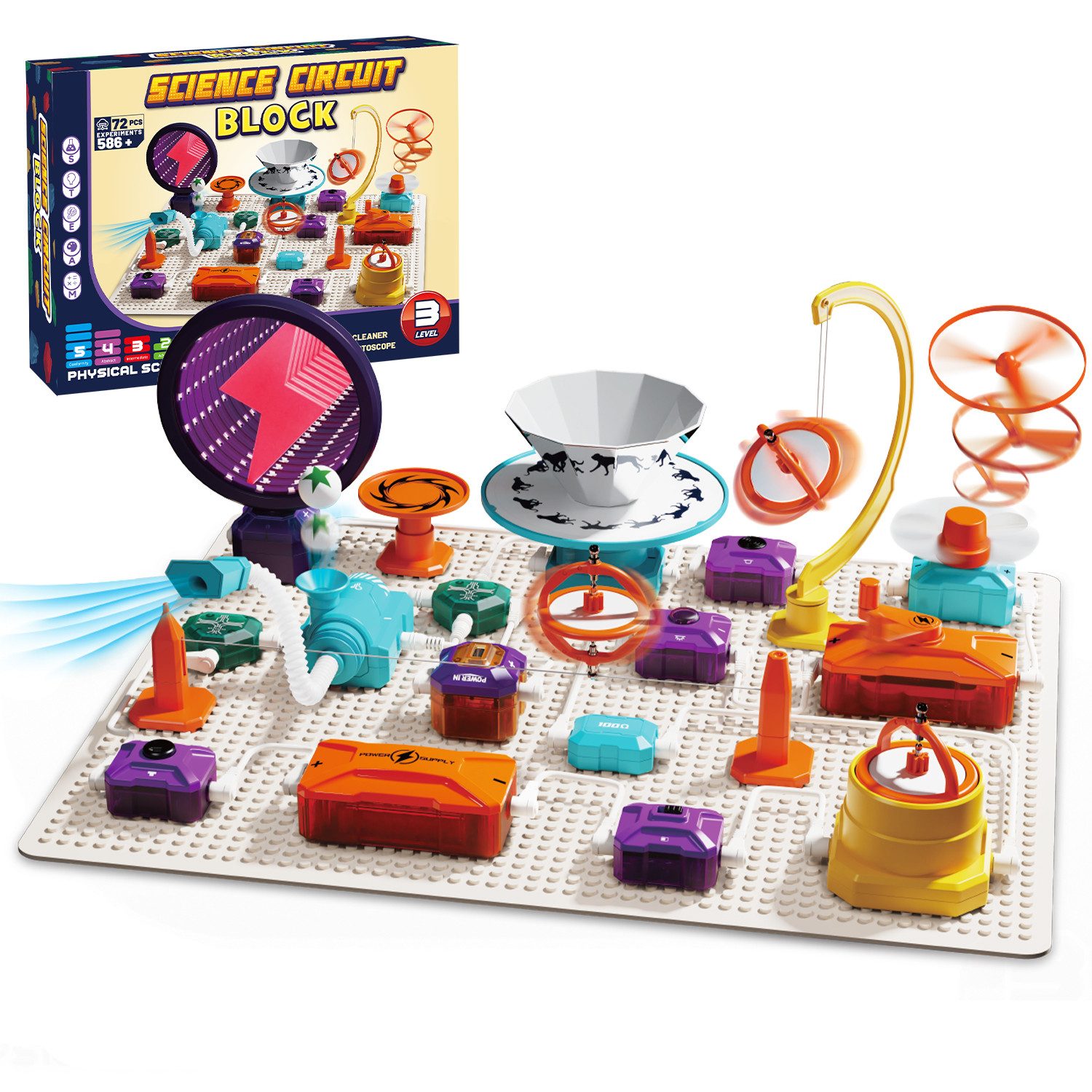 Esun Experimentierkasten Elektronik Baukasten, Experimente für Kinder, 72 STEM Physikspielzeug, (Set, 72-tlg., Komplettset), Mit Lüfter, RGB-Beleuchtung Fliegendem Untertassen