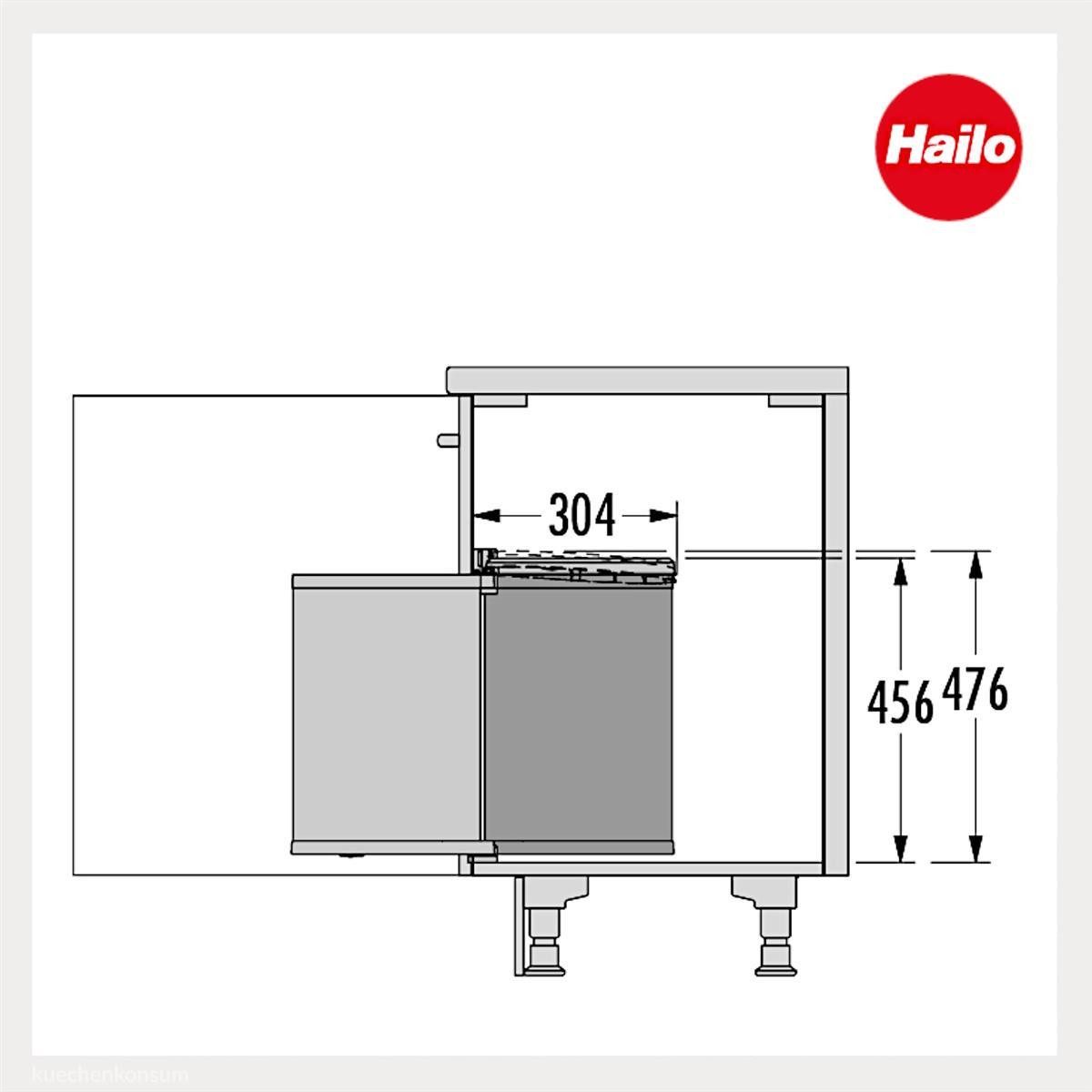 Hailo Einbaumülleimer Hailo Abfallsammler 3520071 MO Swing Mono 20 Liter Dunkelgrau Schwarz, für Schrankbreite ab 400 mm mit Drehtür – Bild 4 von 5
