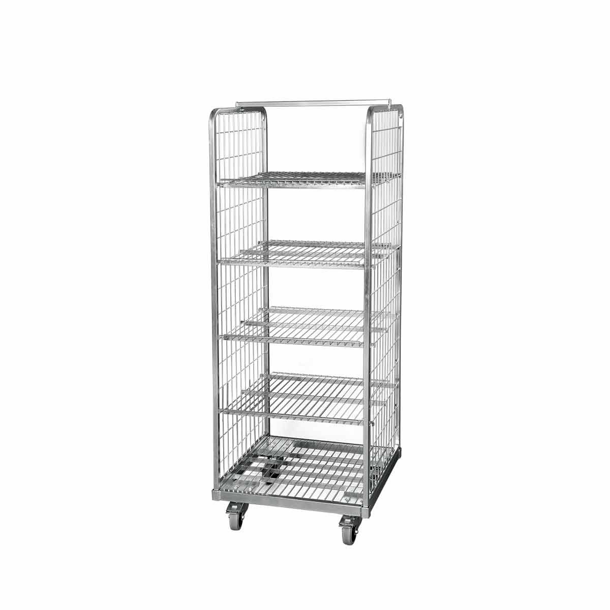 OSWALD Transportgeräte Transportwagen Stahlrollbehälter 600, 610x610x1.675 mm, 4 Böden Kante 20 mm, 500 kg, (RW11021), Rollplatte Metall, Nutzhöhe 1.490 mm, 2-seitig