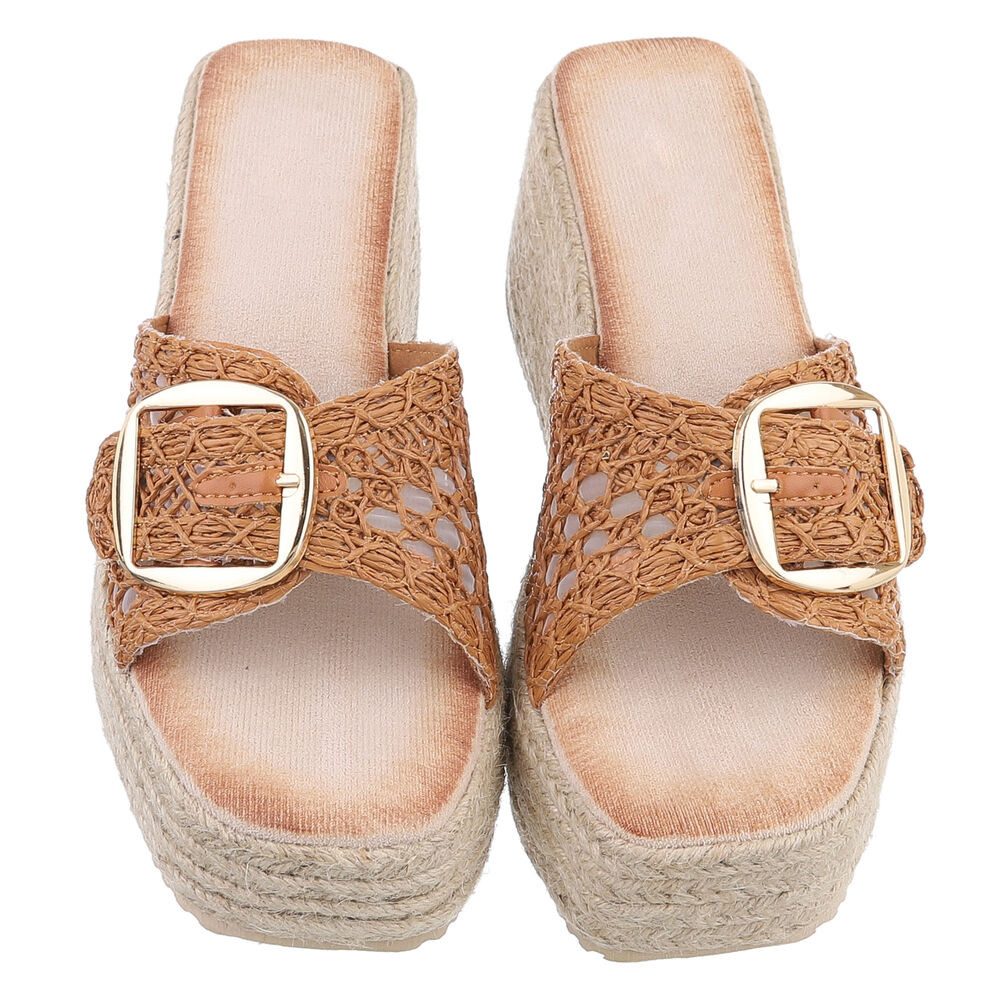 Ital-Design Damen Wedge-Sandalen mit gewebtem Obermaterial für Sommer Spaß Plateausandaletten (89930087) Keilabsatz/Wedge Keilsandaletten in Camel – Bild 4 von 5