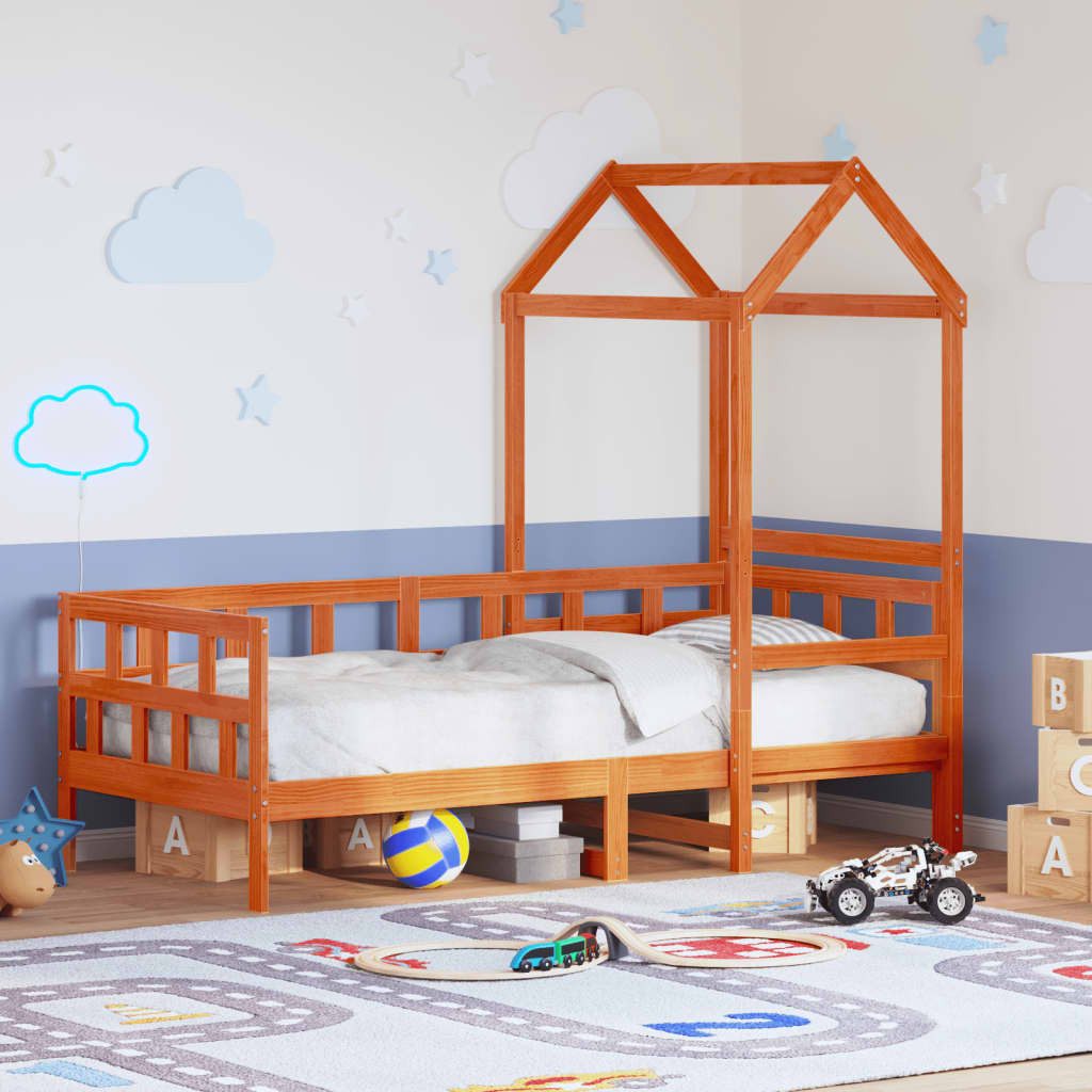 vidaXL Bett, Tagesbett mit Dach Wachsbraun 80x200 cm Massivholz Kiefer günstig online kaufen