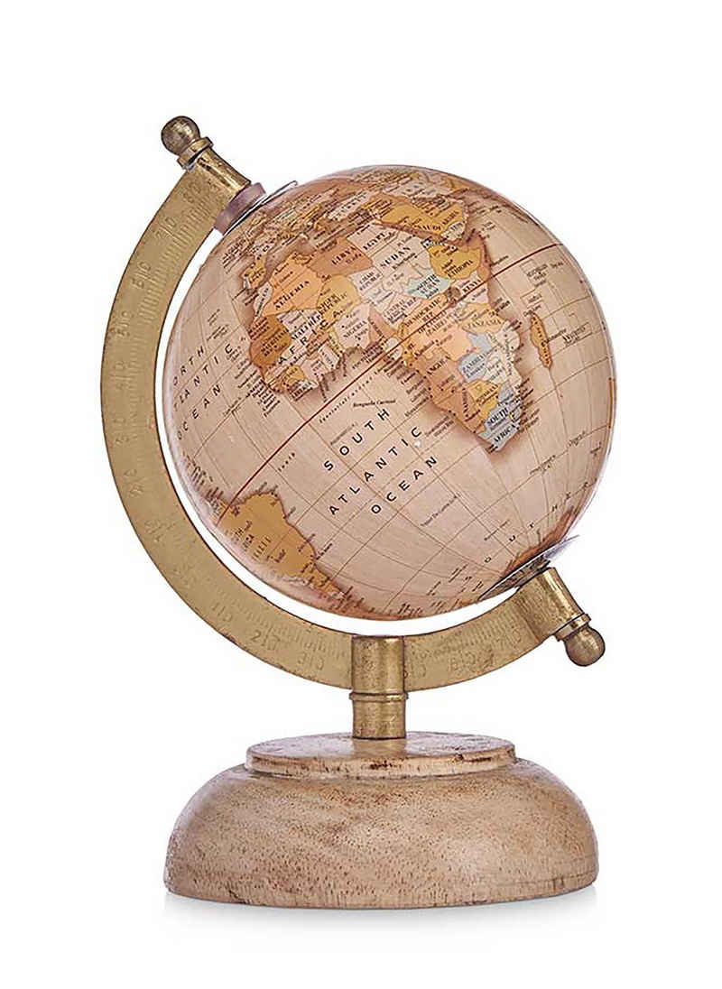 Globus GLOBUS Ø10cm Antik Dekoration mit Holzsockel Erdglobus 83 (Gelb), Earthglobe Weltkugel Globe Kinderglobus Deko
