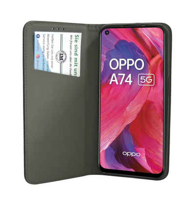 cofi1453 Handyhülle Buch Tasche "Smart" Oppo A74 5G, Kunstleder Schutzhülle Handy Wallet Case Cover mit Kartenfächern, Standfunktion Schwarz