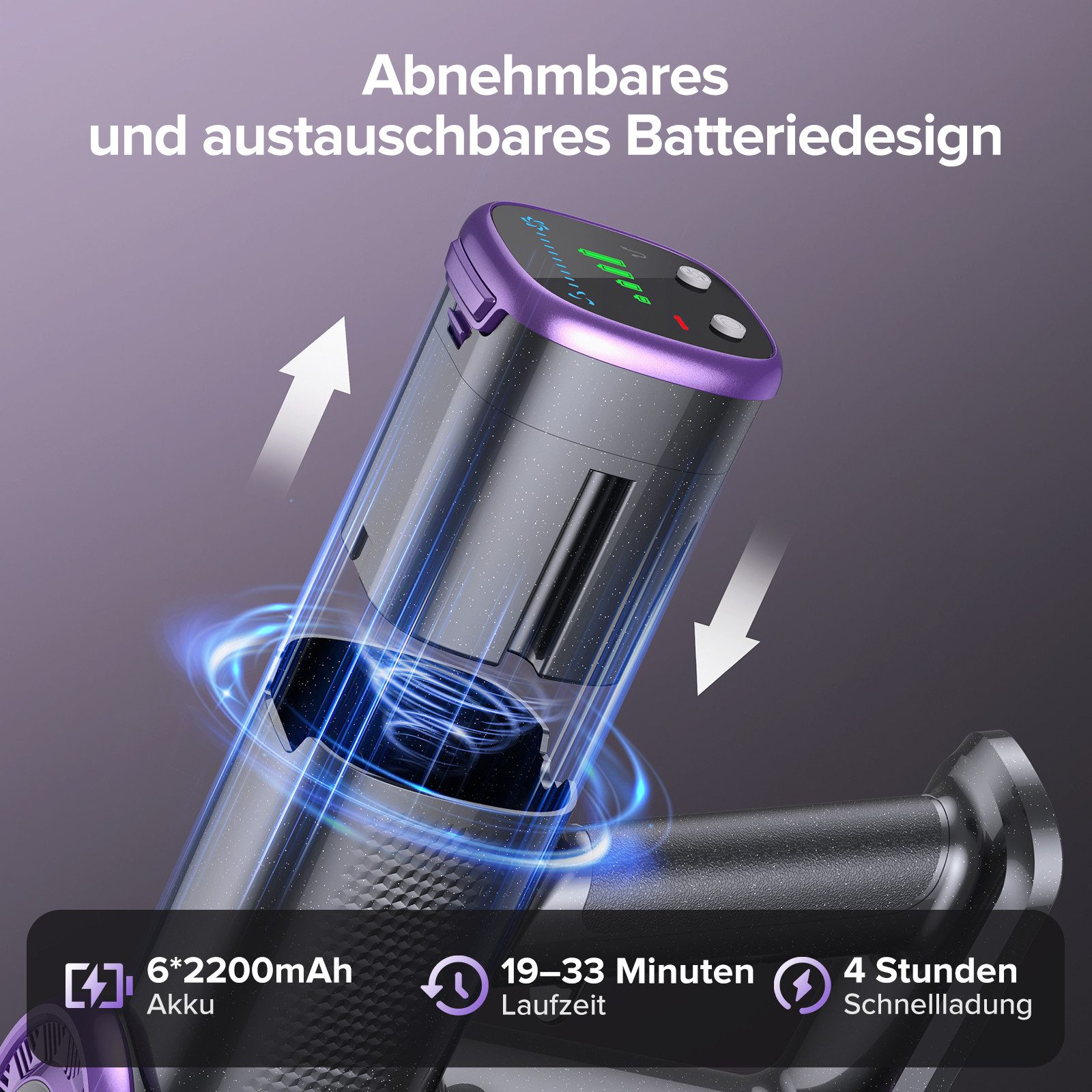 lubluelu Akku-Hand-und Stielstaubsauger P2 kabellos 6in1 Akkustaubsauger mit Geen LED 40KPA, 150 W, beutellos, 40000 Pa / V-förmige, große Anti-Verhedderungsbürste