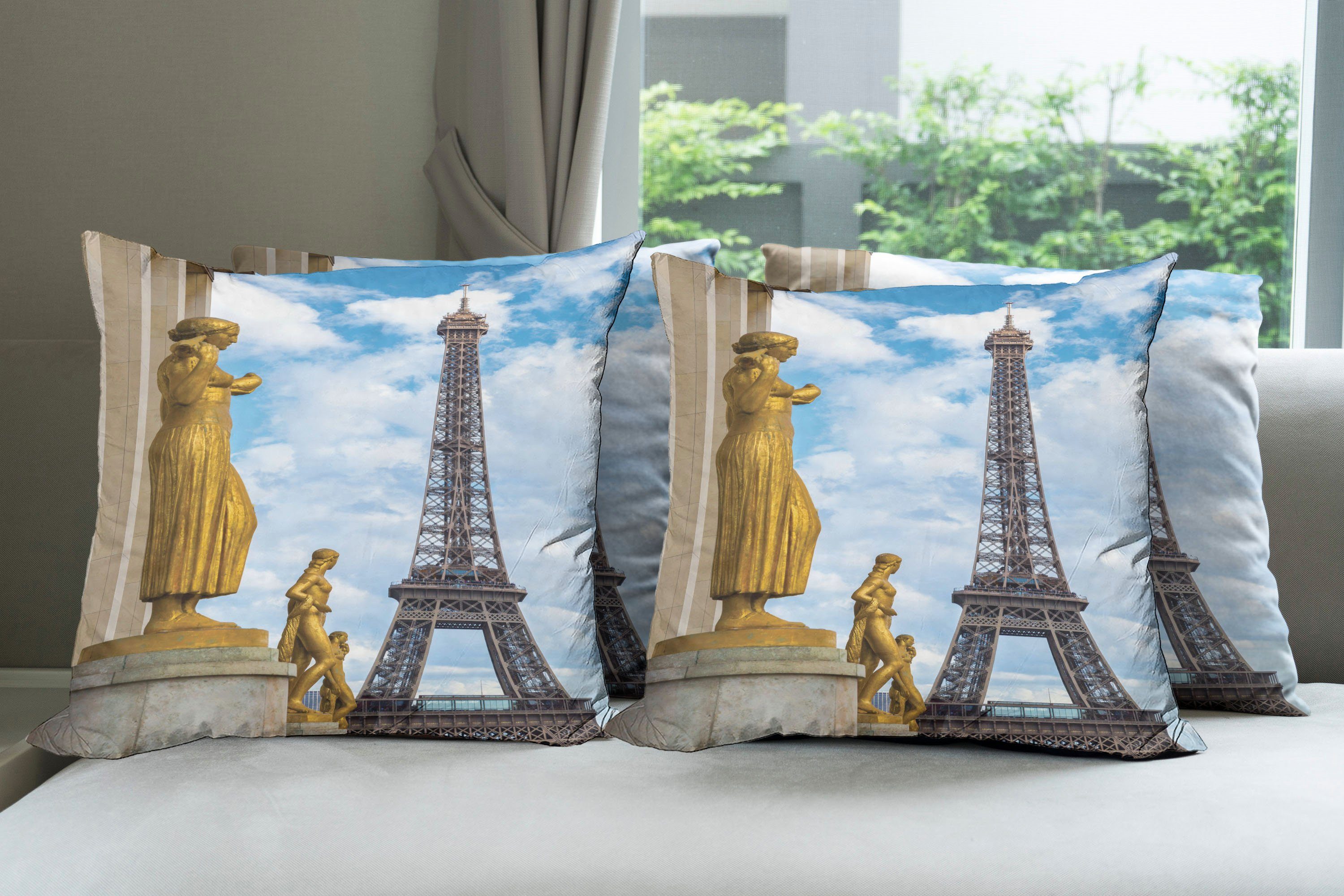 Digitaldruck, Paris Stück), (4 Accent Modern Doppelseitiger Antike Abakuhaus Skulpturen Eiffel Kissenbezüge