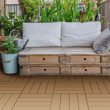 ECD Germany WPC-Fliesen Terrassendielen Bodenbelag Balkonfliesen Klickfliesen, 33 St., 33er Set, Teak 30x30cm 33er Set 3m² Holzoptik Garten Balkon Drainage Klicksystem