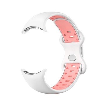 Wigento Smartwatch-Armband Für Google Pixel Watch 1 + 2 Uhr Silikon Armband Größe M Rosa / Weiß