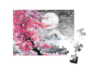 puzzleYOU Puzzle Ölgemälde: Sakura - japanische Kirschblüte, 48 Puzzleteile, puzzleYOU-Kollektionen Ölbilder