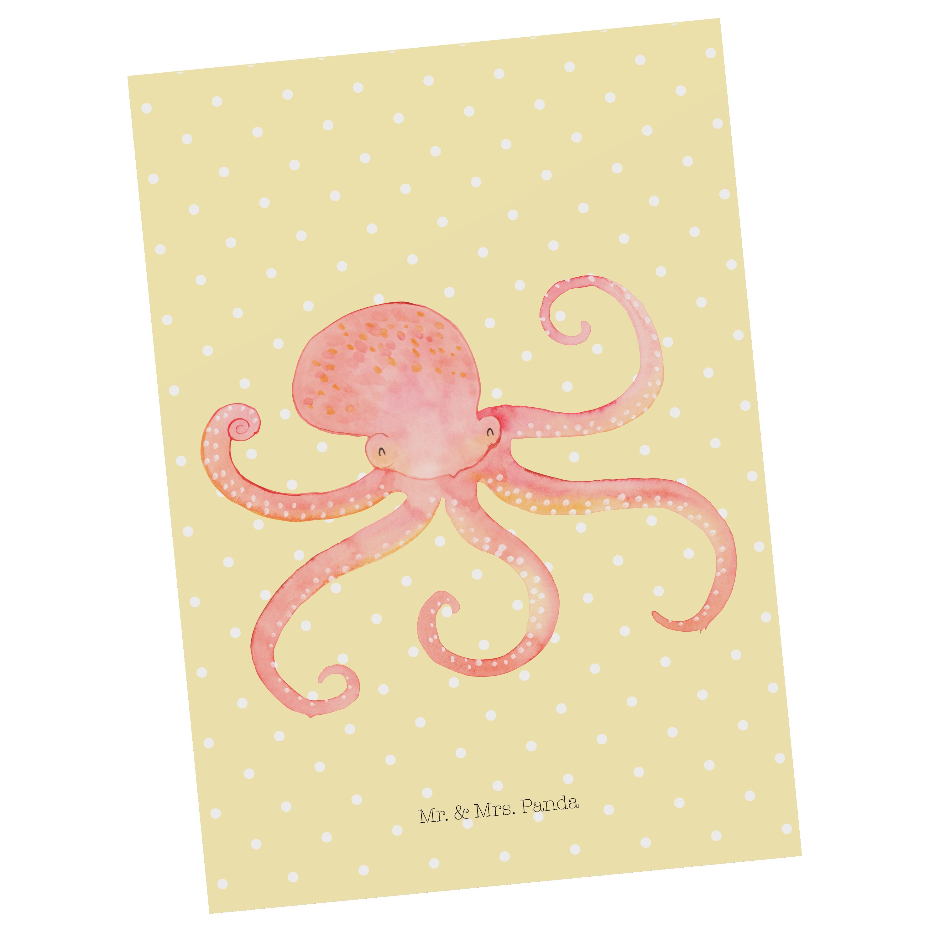 Mr. & Mrs. Panda Postkarte Tintenfisch - Gelb Pastell - Geschenk, Gute Laune, Tiermotive, Einlad