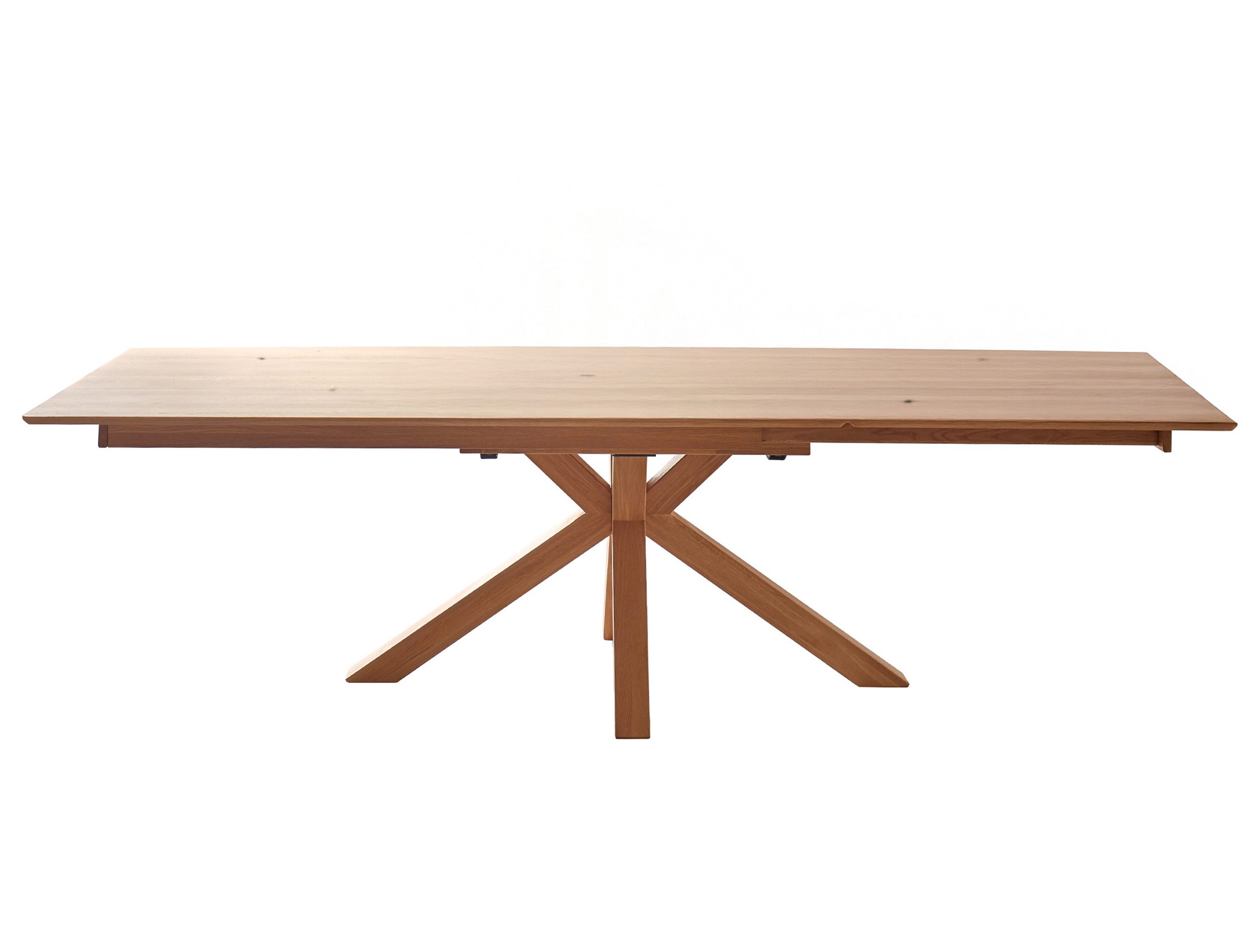 Massivart® Esstisch Wildeiche Massivholz geölt, ausziehbar / Spider-Gestell Holz / RICARDO, Schweizer Kante • innenliegender Butterfly-Auszug • Natur Pur – Bild 5 von 5