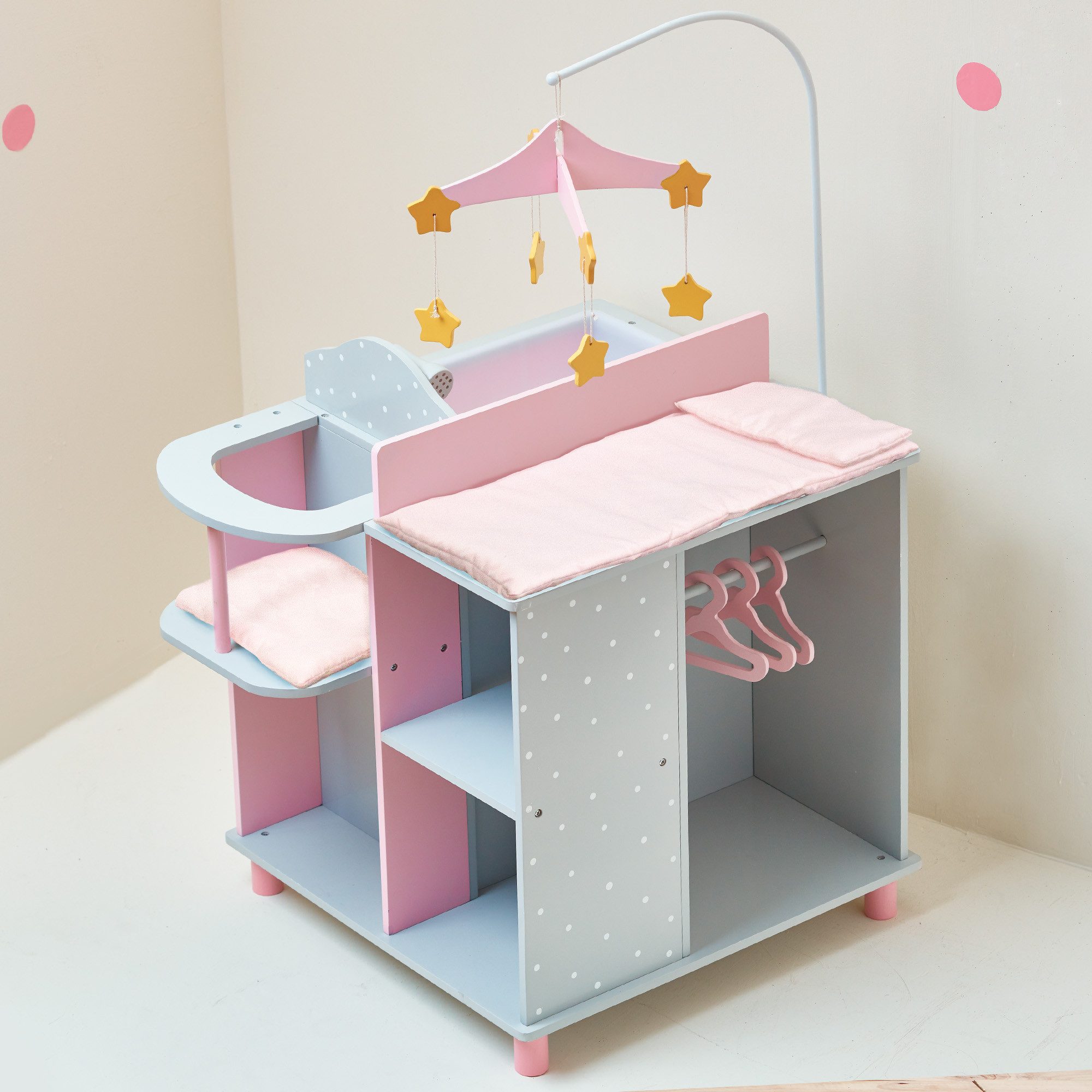 TEAMSON™ KIDS    Puppen Pflegecenter Puppenmöbelset aus Holz mit Wickeltisch, Hochstuhl & Waschbecken