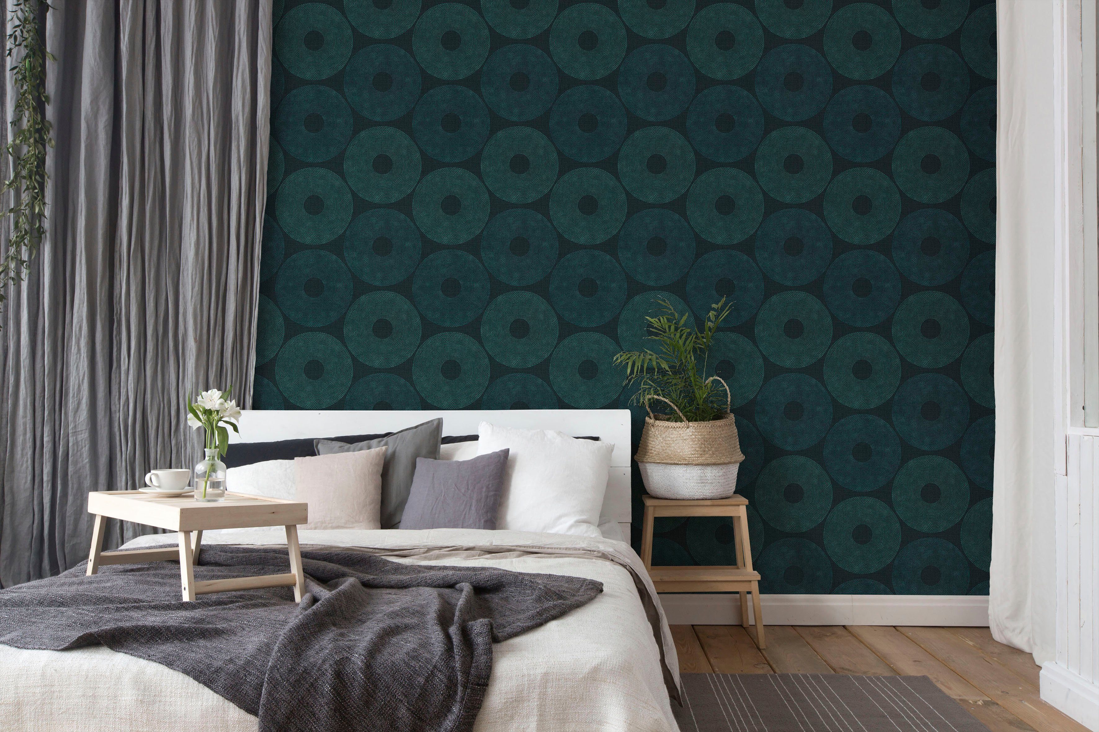 gepunktet, Lodge, Desert geometrisch, grün/schwarz Vliestapete walls grafisch, strukturiert, Tapete living Kreise
