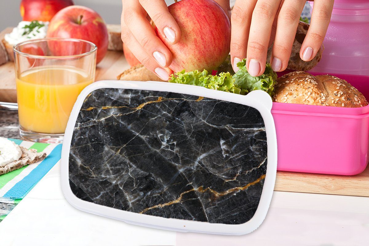 Erwachsene, Kunststoff Lunchbox Brotbox für Snackbox, MuchoWow rosa Kunststoff, Limone - Mädchen, Kinder, Muster, Marmor (2-tlg), Brotdose -