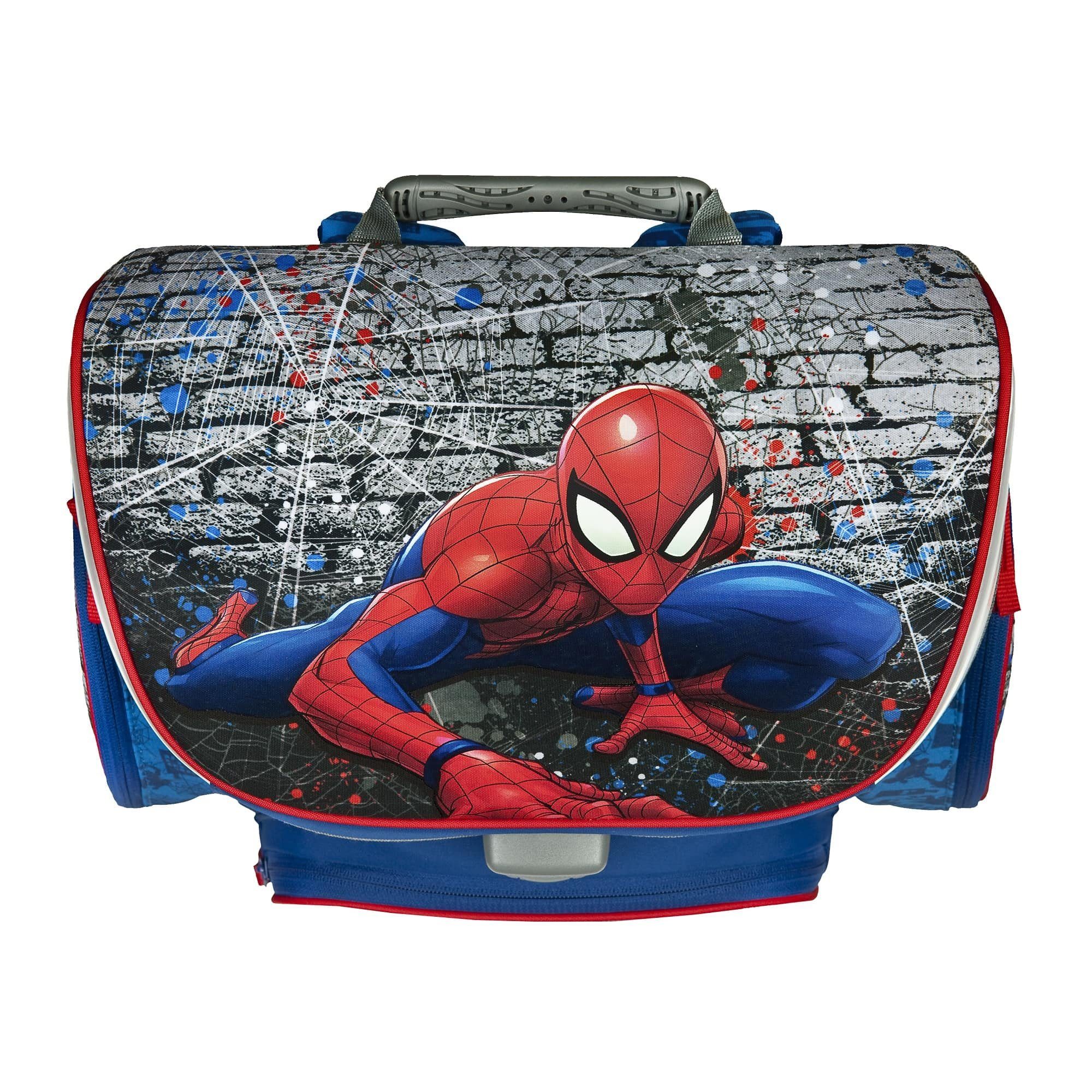 Scooli Schulranzen Campus Fit SPIDER-MAN Schultasche, blau, ab der 1. Klasse (Set, 5-tlg., inkl. Federmäppchen, Schlamper, Turnbeutel & Geldbeutel), mit Brustgurt, 1.000 Gramm leicht, 18L Volumen