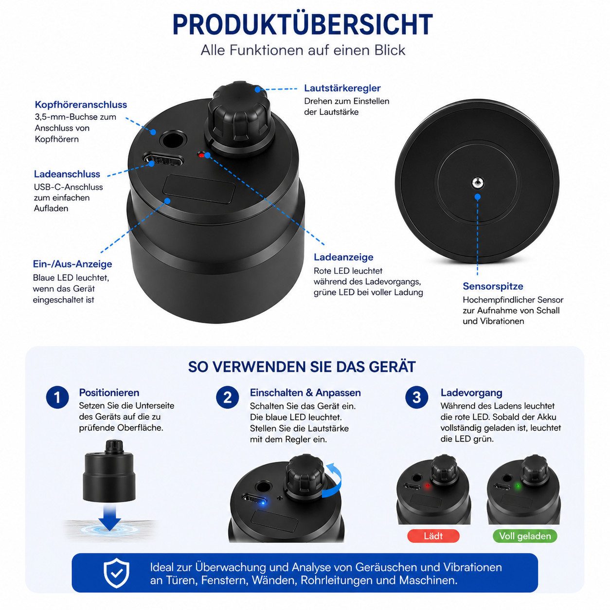 SpionProfi Geräuschverstärker Abhörgerät Kopfhörer Wand Verstärker Mikrofon Audioverstärker (Spy Spion Verstärker für Wände Türen Fenster Maschinen & Rohrleitun – Bild 4 von 5