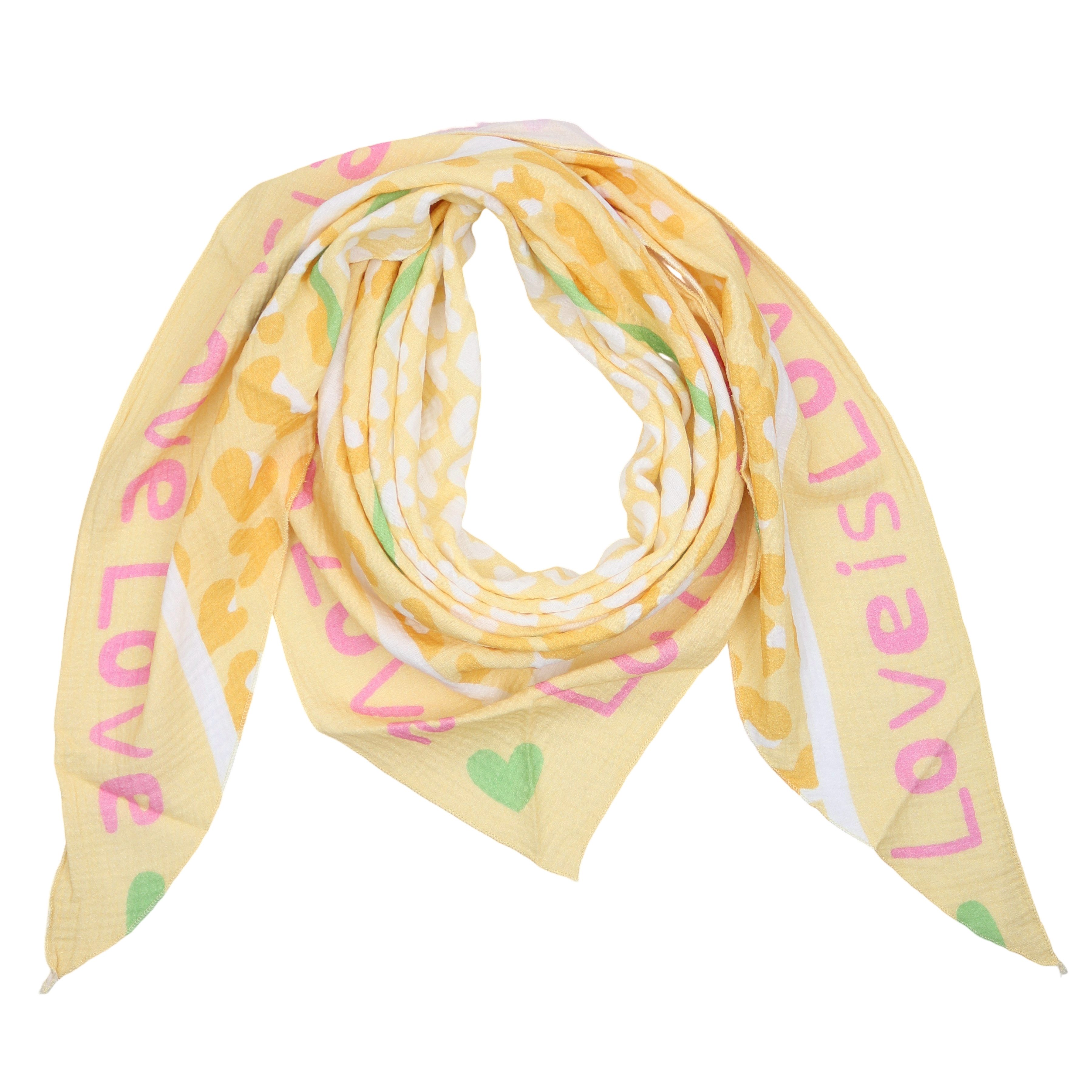 MIRROSI Dreieckstuch Aus Musellin Dreiecksschal ca.195x90 cm, Made in Italy, (Leicht, ideal für das ganze Jahr; 100% Baumwolle), in tollen Farben (Leo Love Muster)