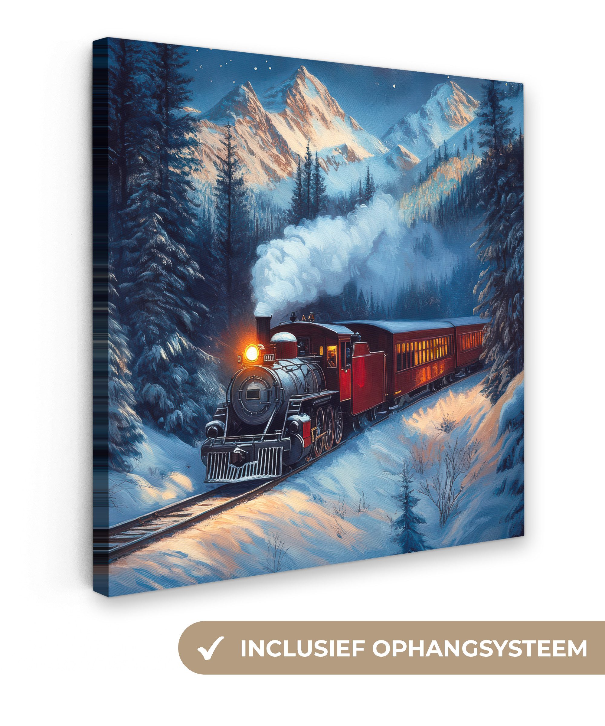 OneMillionCanvasses® Leinwandbild Zug - Weihnachten - Schnee - Weihnachtszug, Fotodruck (1 St), Wandbild, Deko Schlafzimmer Wohnzimmer Flur 20x20 cm