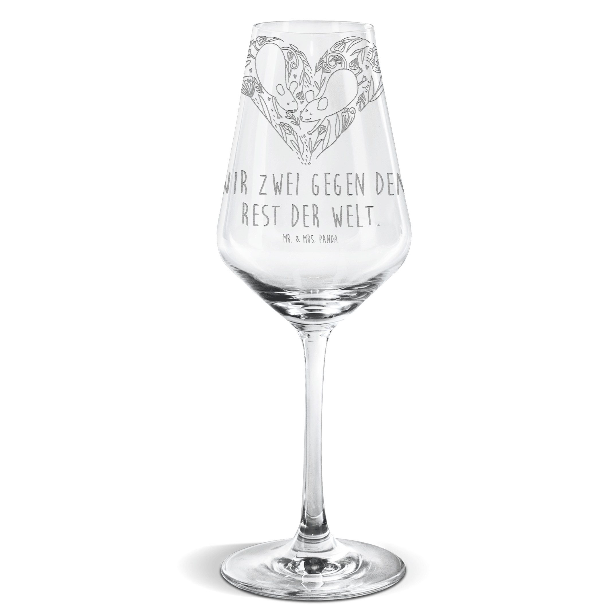 Weißweinglas Mäuse Herz - Transparent - Geschenk, Weinglas, Ehemann, Hochzeit, Lie