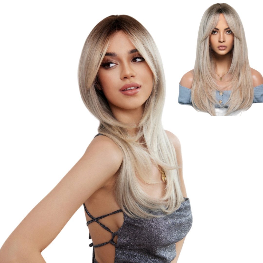 VEKROBOT Toupet Gestufte Naturlook Perücke Kurzes Damen-Vollcap mit verlaufendem Pony
